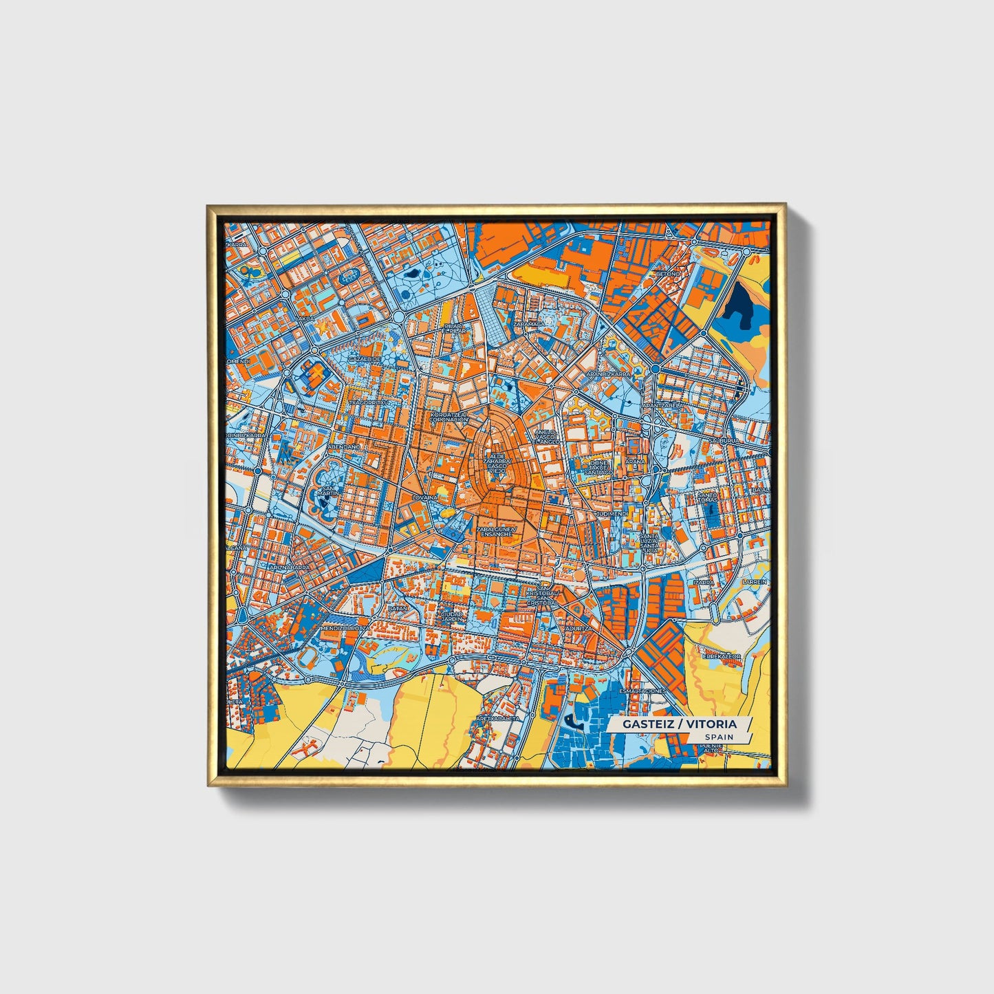 Gasteiz / Vitoria Spain Colorful City Map Canvas Print • Gold Framed