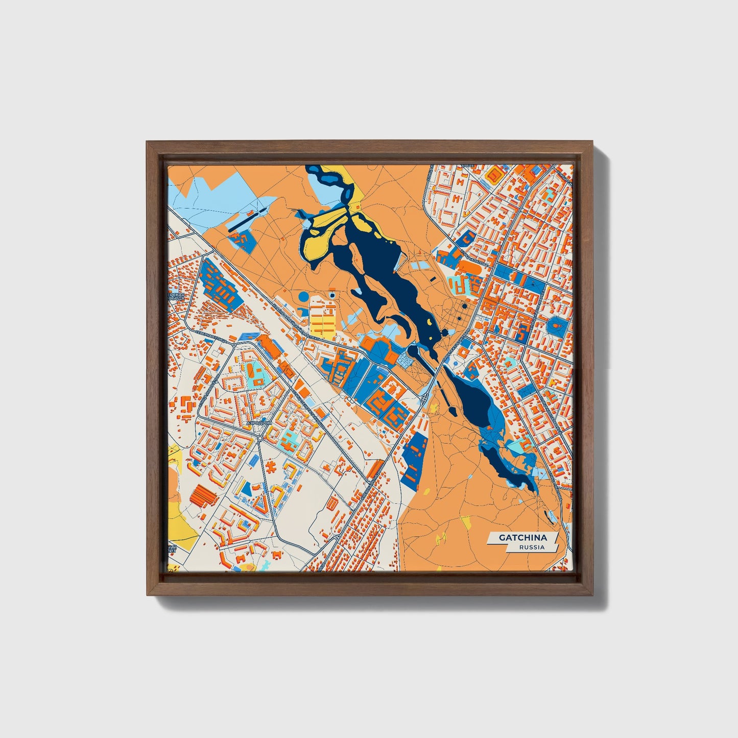 Гатчинский Russia Colorful City Map Canvas Print • Dark Wooden Framed