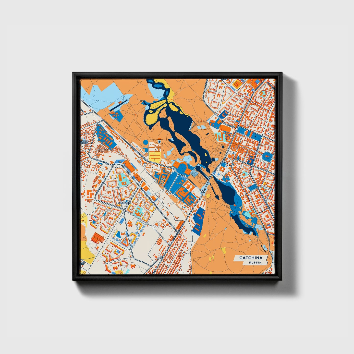 Гатчинский Russia Colorful City Map Canvas Print • Black Framed