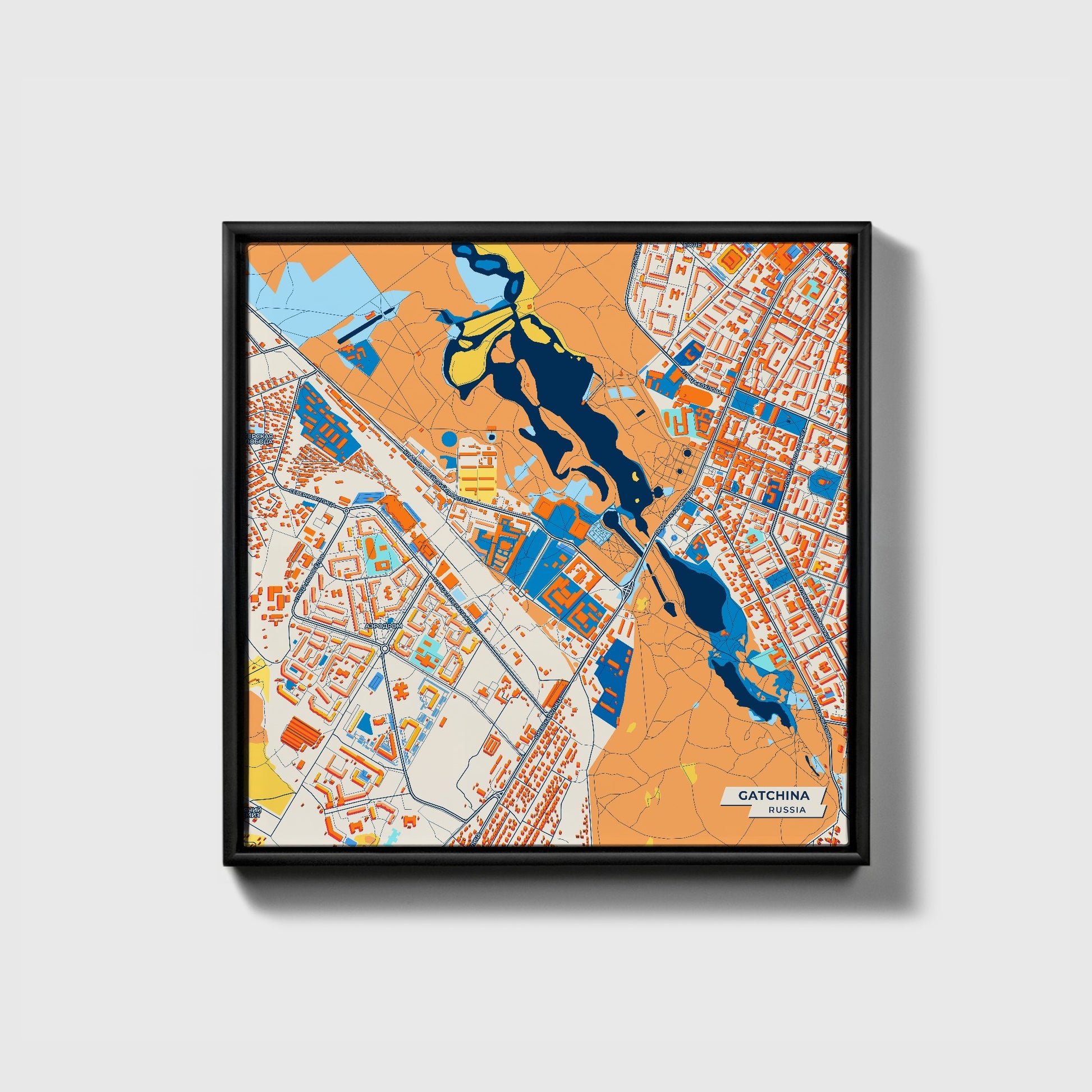Гатчинский Russia Colorful City Map Canvas Print • Black Framed