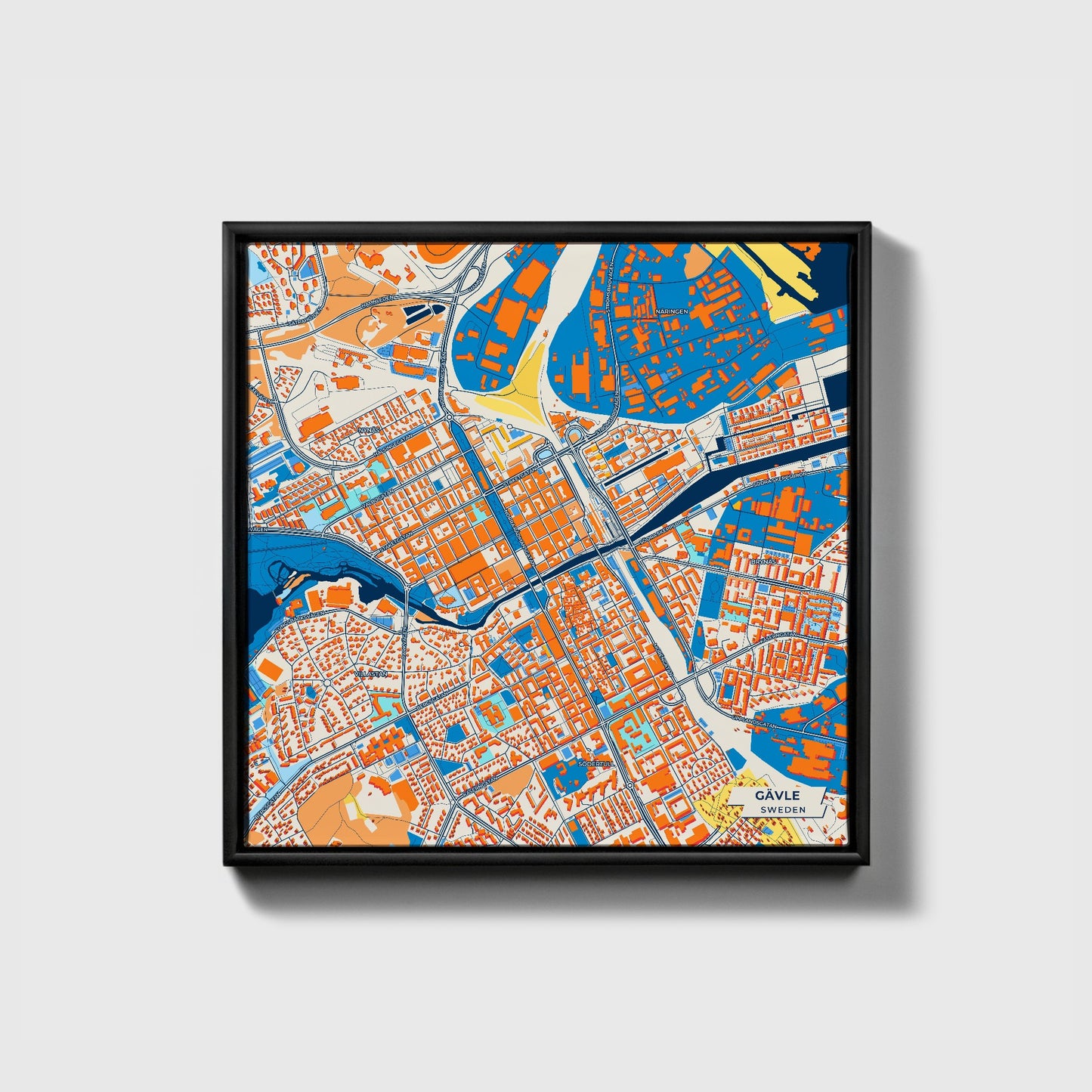 Gävle Sweden Colorful City Map Canvas Print • Black Framed