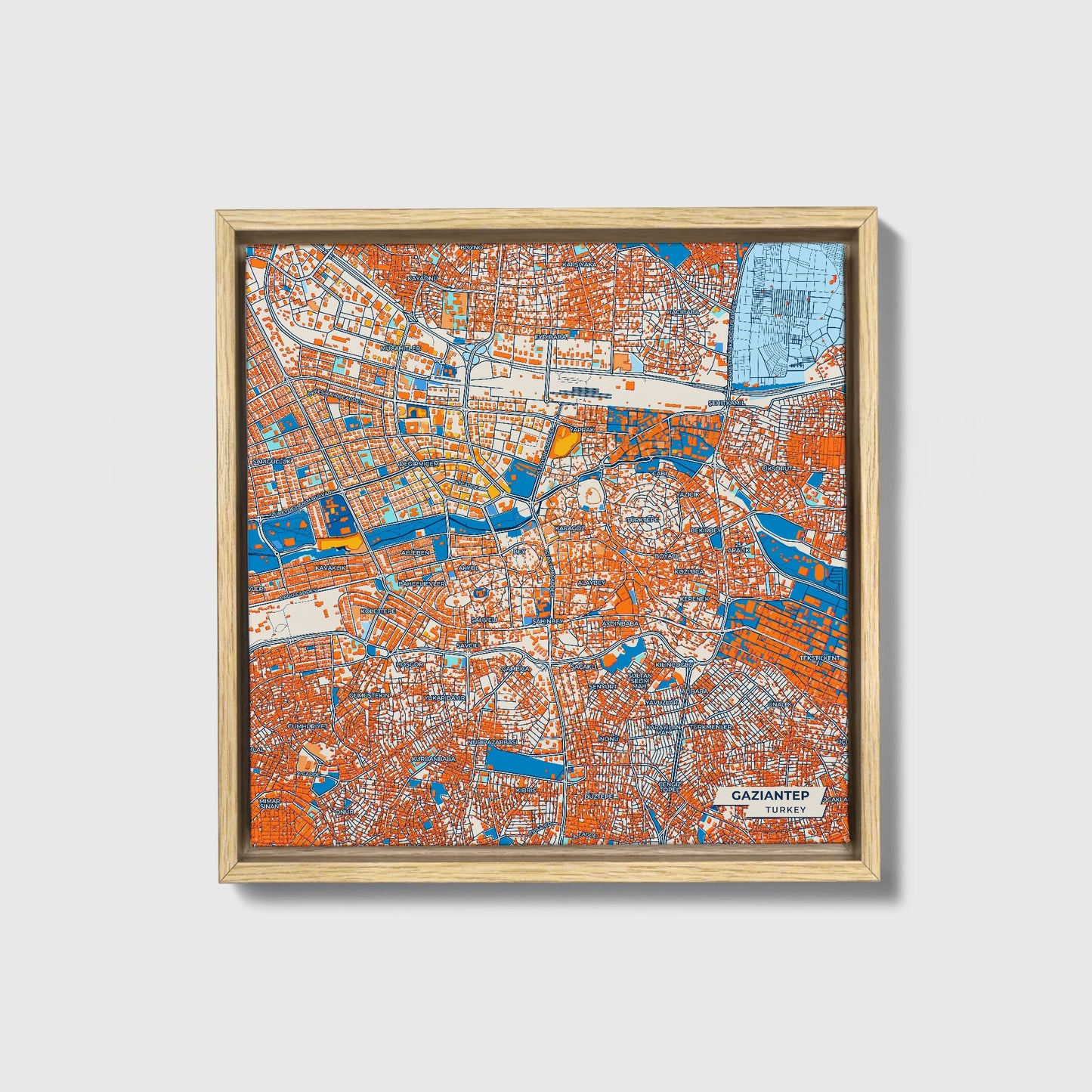 Gazi̇antep Turkey Colorful City Map Canvas Print • Natural Wooden Framed