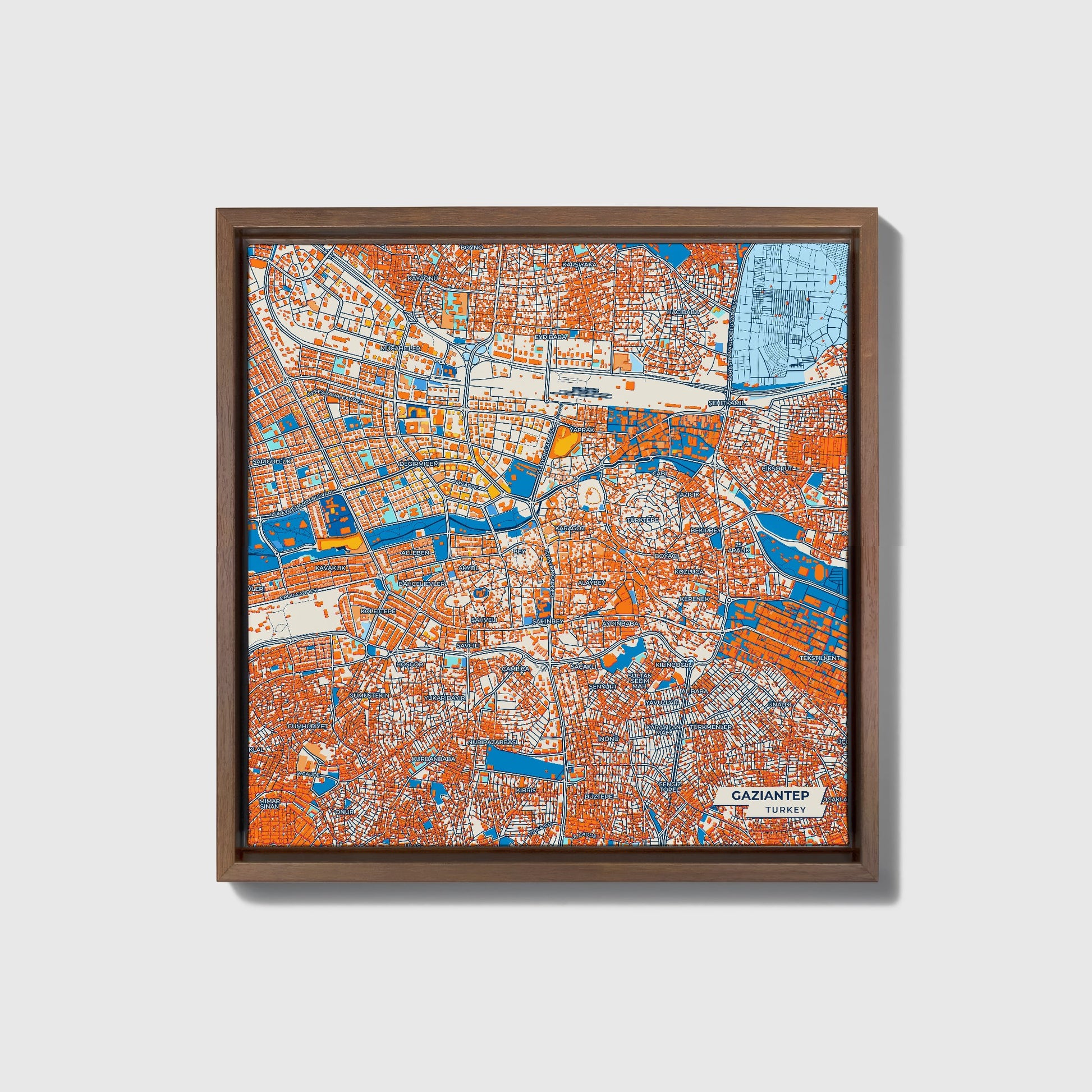 Gazi̇antep Turkey Colorful City Map Canvas Print • Dark Wooden Framed