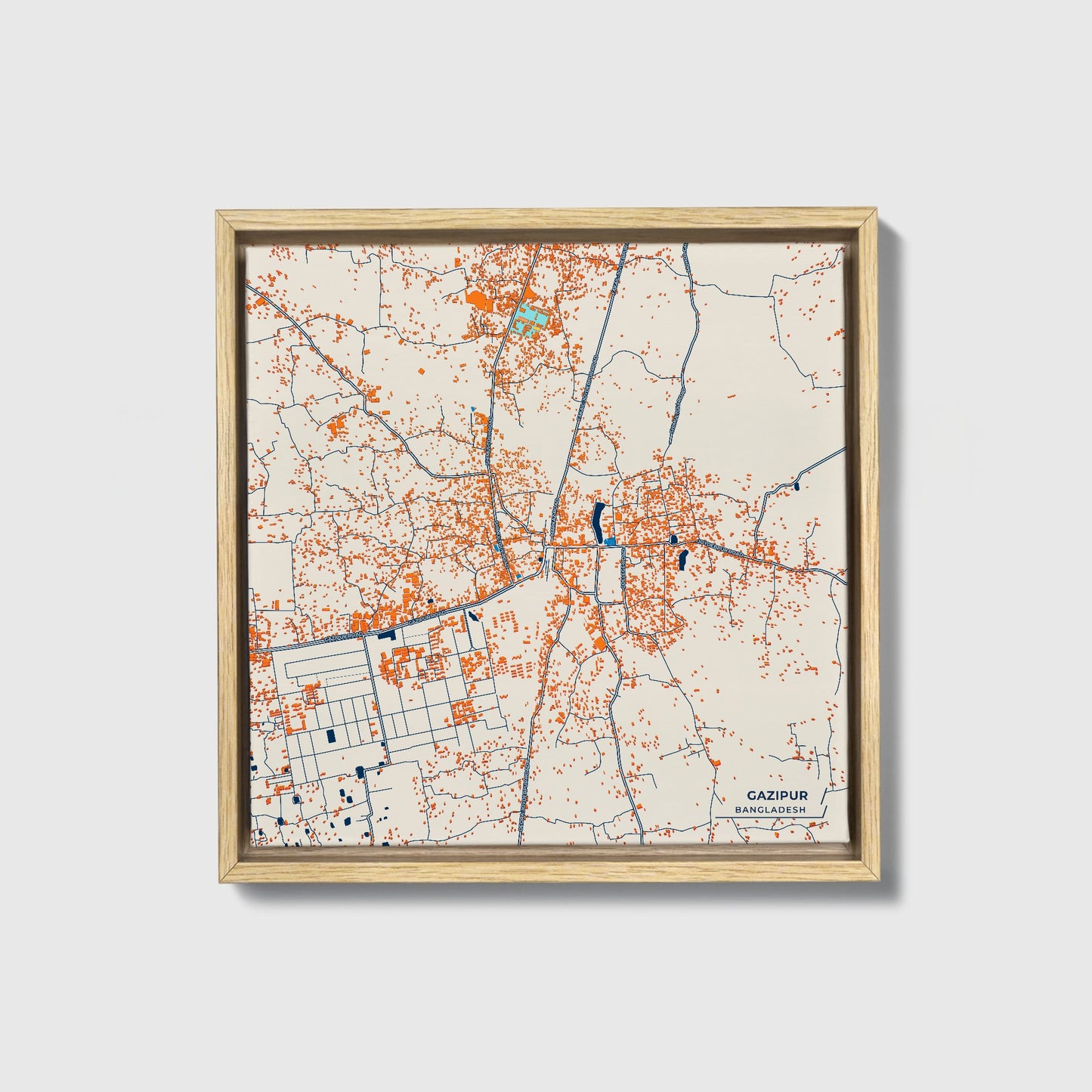 Gazipur Bangladesh Colorful City Map Canvas Print • Natural Wooden Framed