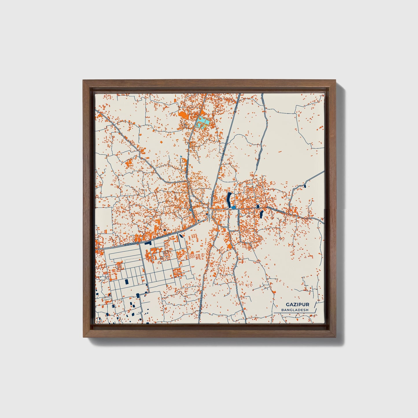 Gazipur Bangladesh Colorful City Map Canvas Print • Dark Wooden Framed