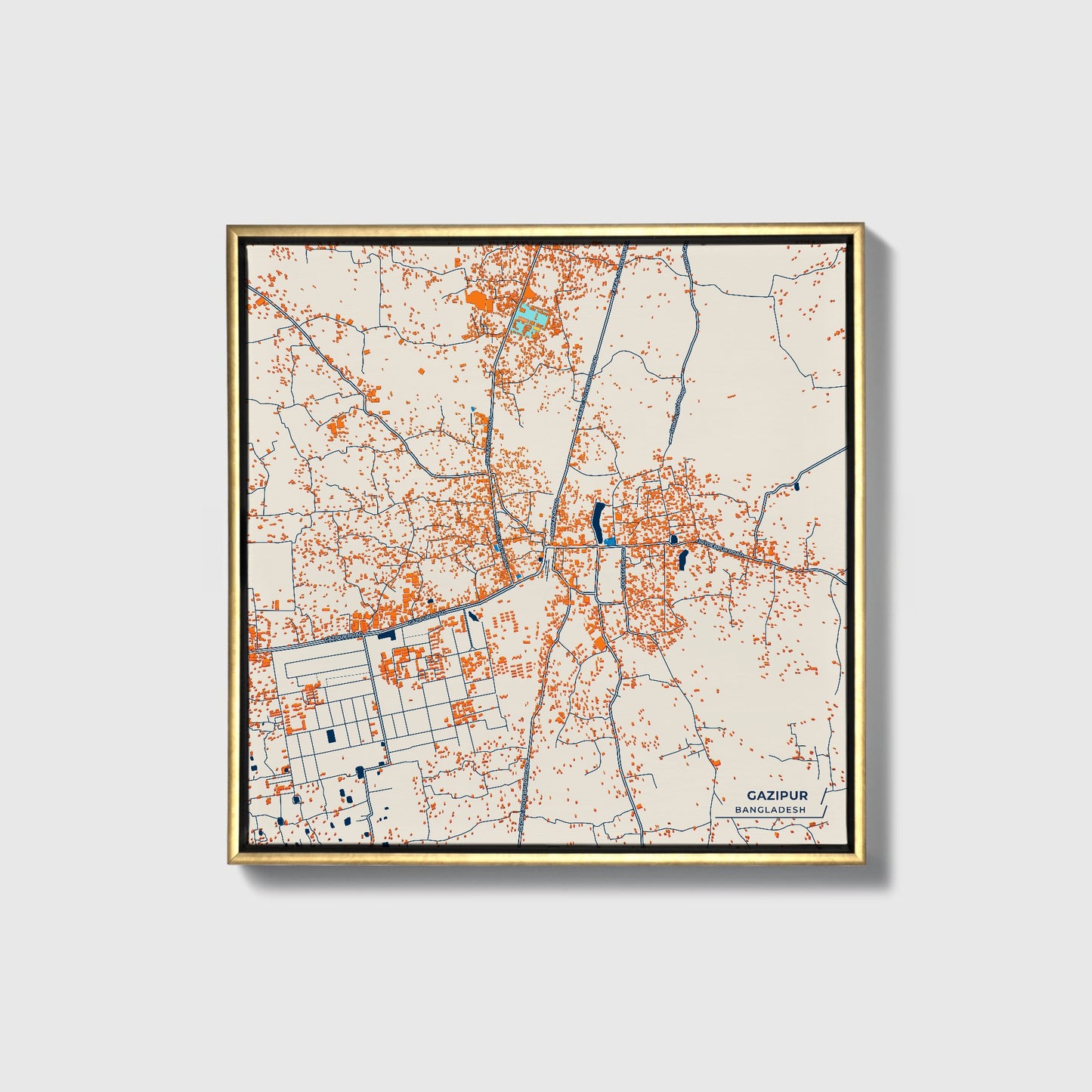 Gazipur Bangladesh Colorful City Map Canvas Print • Gold Framed