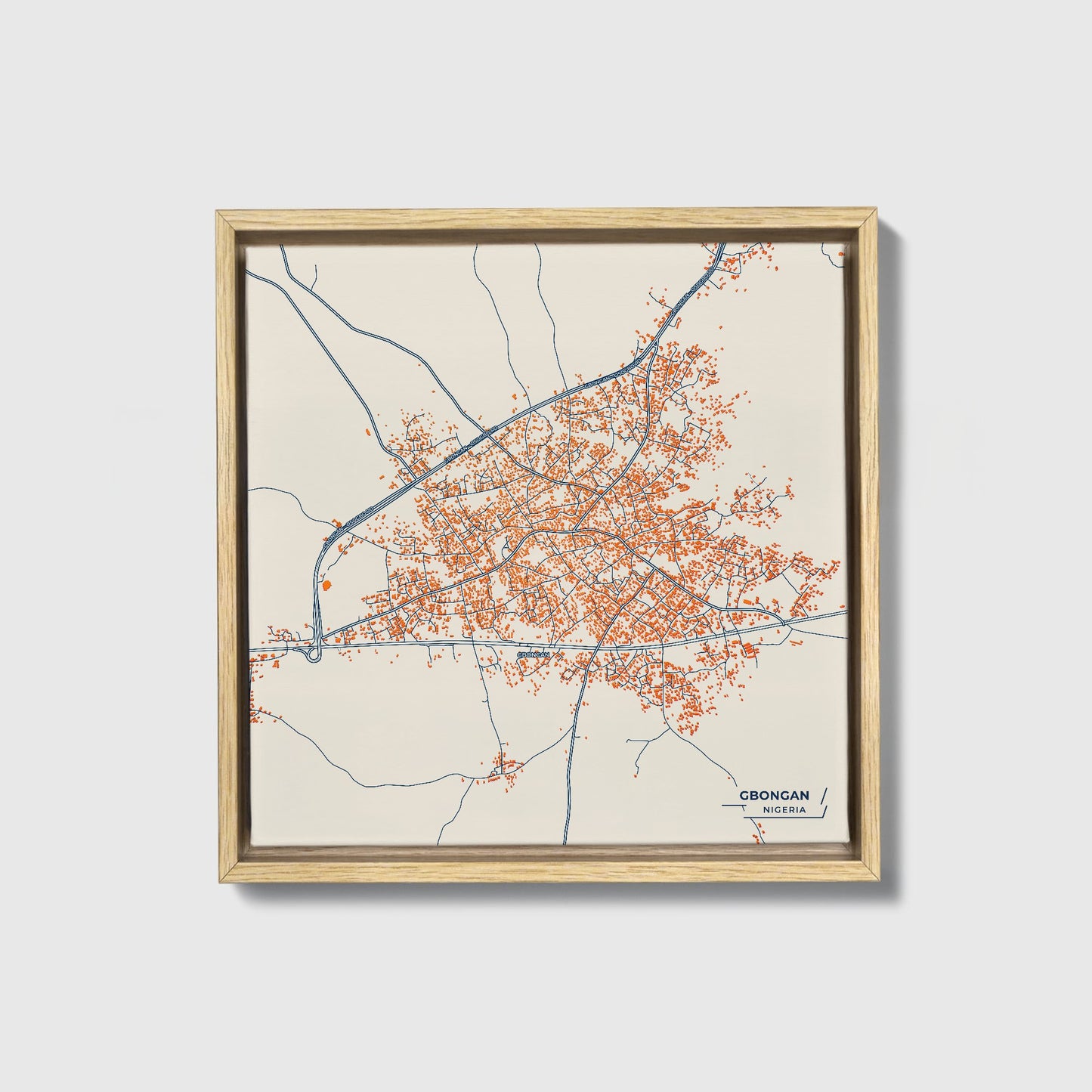 Gbongan Nigeria Colorful City Map Canvas Print • Natural Wooden Framed