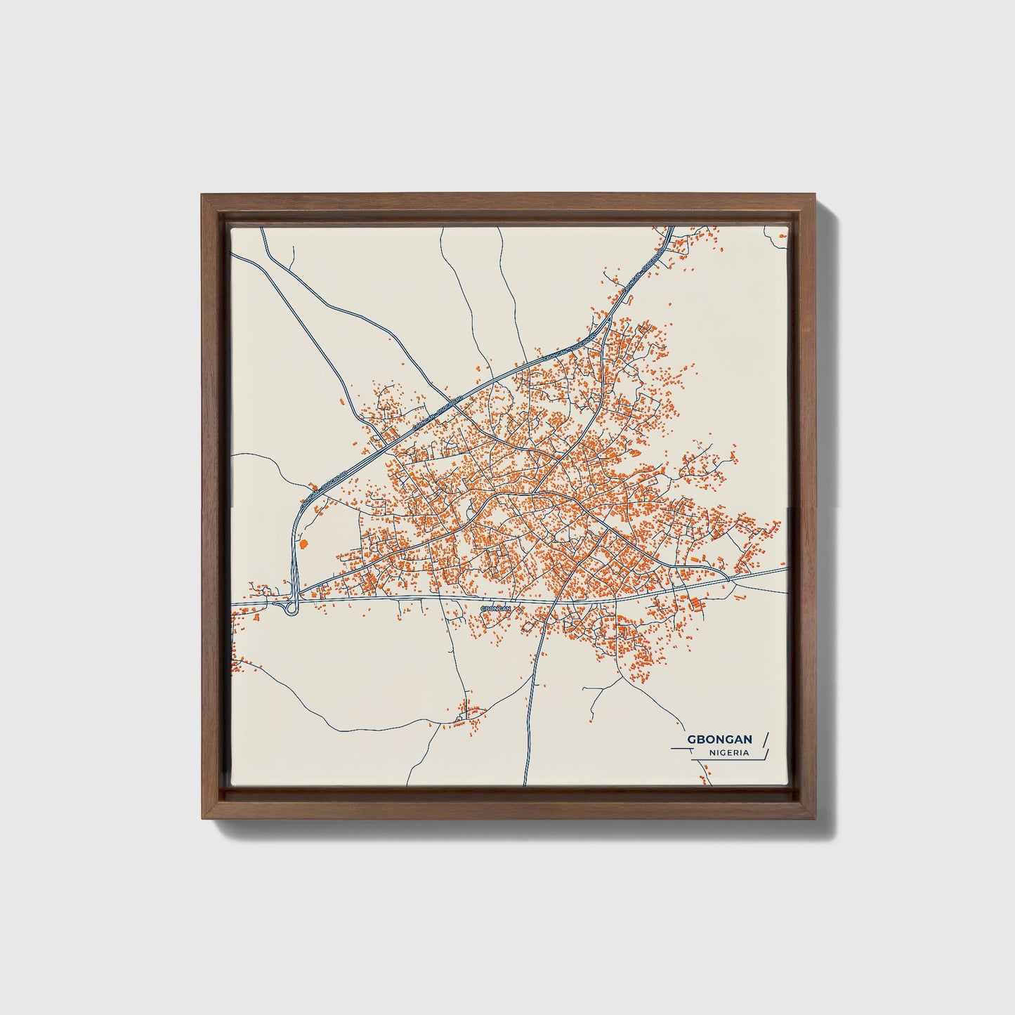 Gbongan Nigeria Colorful City Map Canvas Print • Dark Wooden Framed