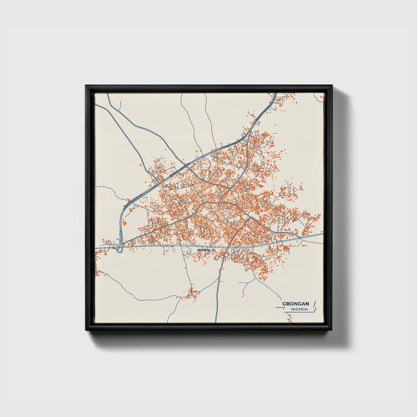 Gbongan Nigeria Colorful City Map Canvas Print • Black Framed