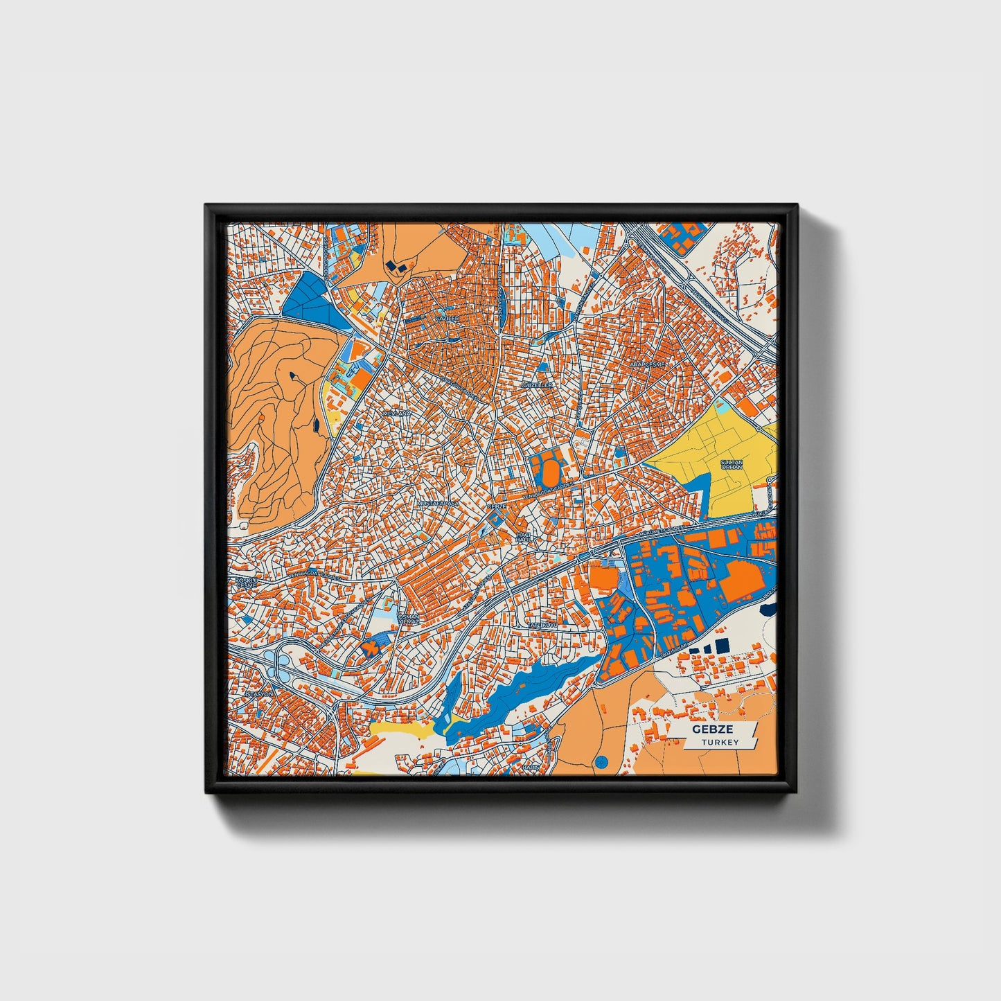 Gebze Turkey Colorful City Map Canvas Print • Black Framed