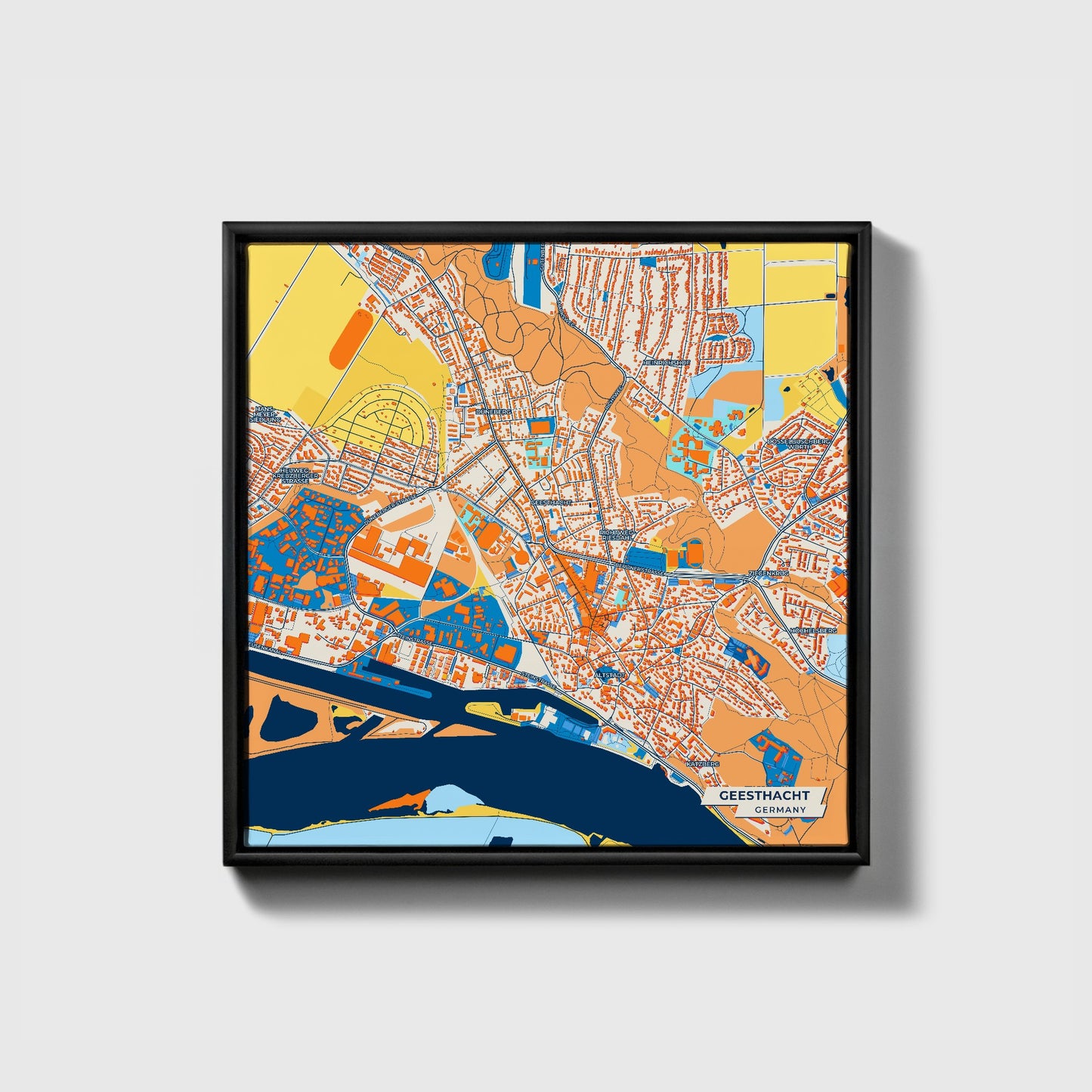 Geesthacht Germany Colorful City Map Canvas Print • Black Framed