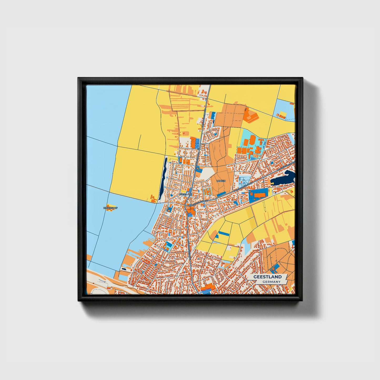 Geestland Germany Colorful City Map Canvas Print • Black Framed