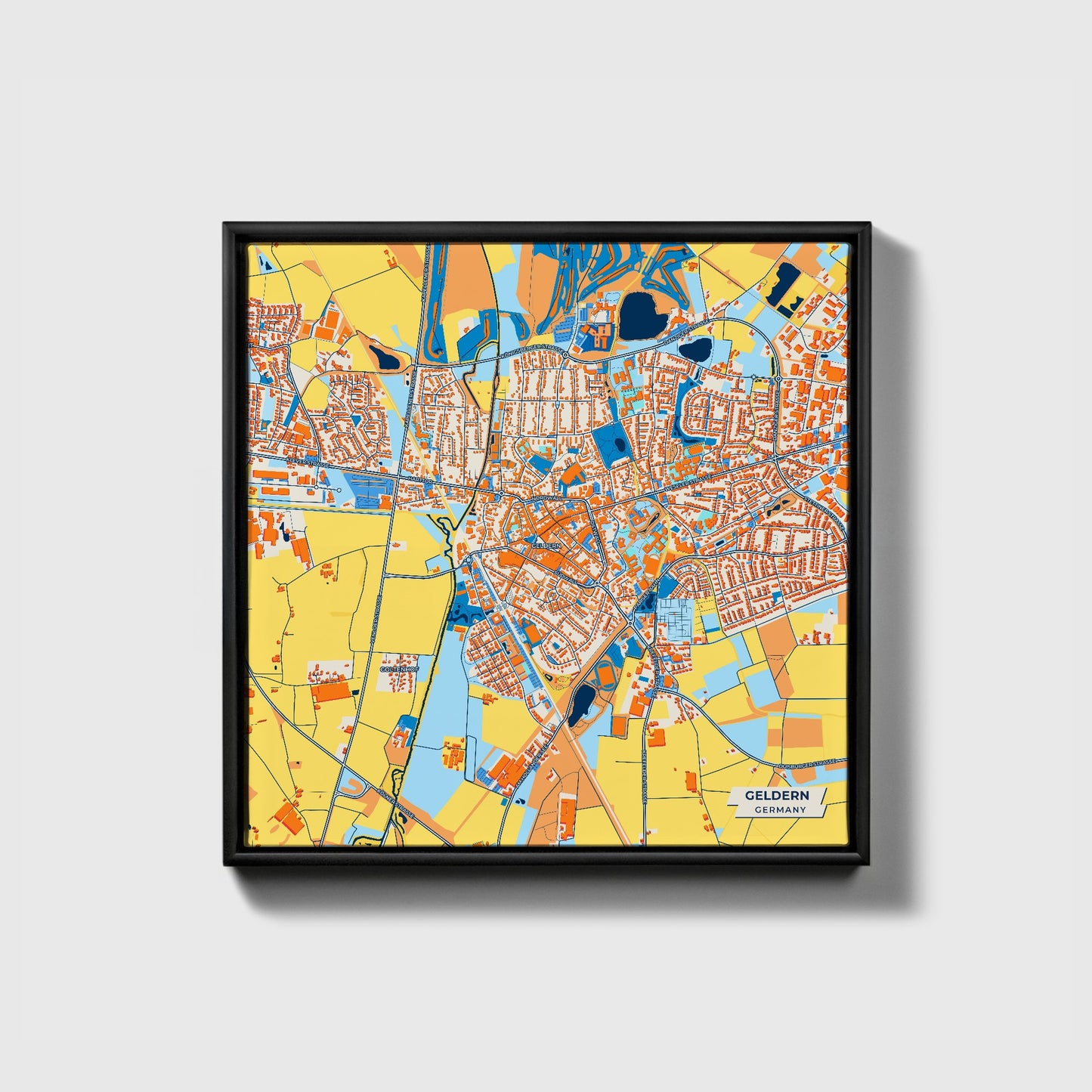 Geldern Germany Colorful City Map Canvas Print • Black Framed