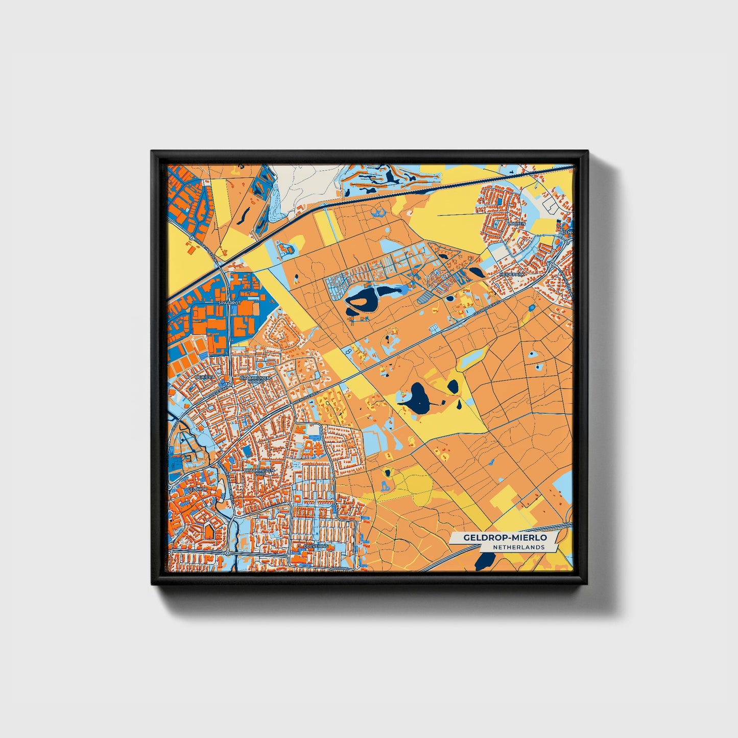 Geldrop-Mierlo Netherlands Colorful City Map Canvas Print • Black Framed