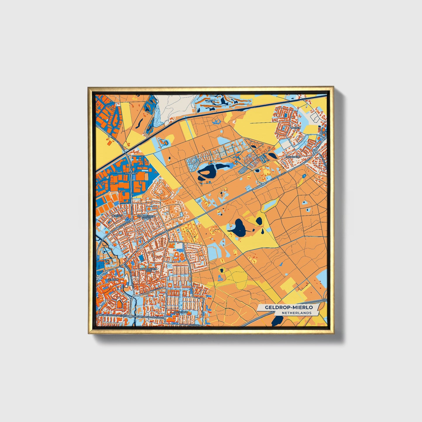 Geldrop-Mierlo Netherlands Colorful City Map Canvas Print • Gold Framed