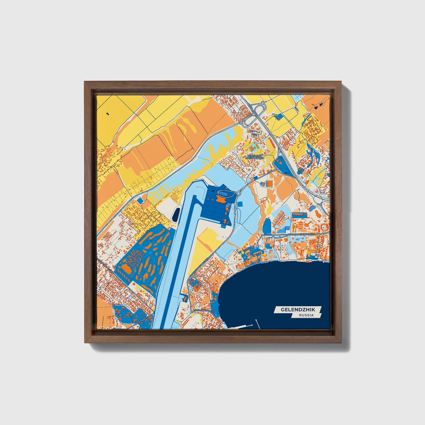 Gelendzhik Russia Colorful City Map Canvas Print • Dark Wooden Framed