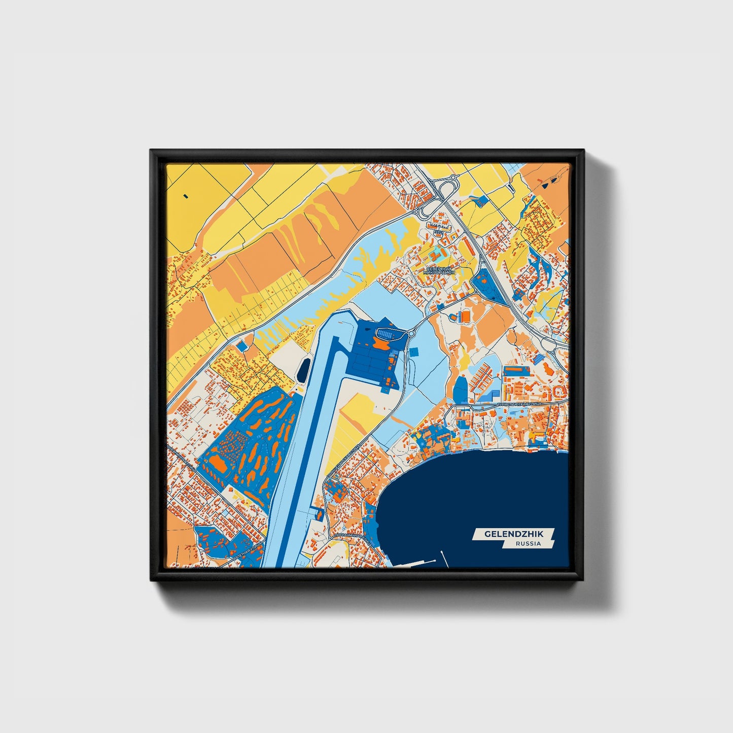 Gelendzhik Russia Colorful City Map Canvas Print • Black Framed