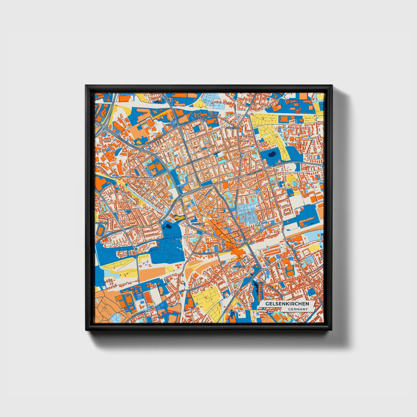 Gelsenkirchen Germany Colorful City Map Canvas Print • Black Framed