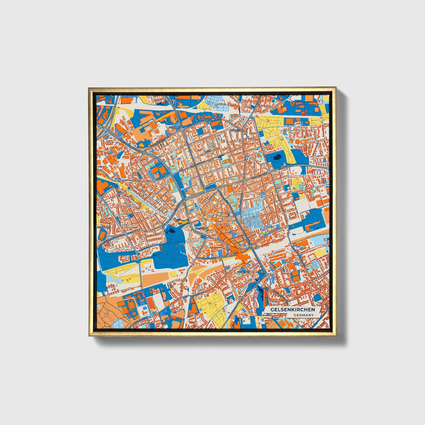 Gelsenkirchen Germany Colorful City Map Canvas Print • Gold Framed