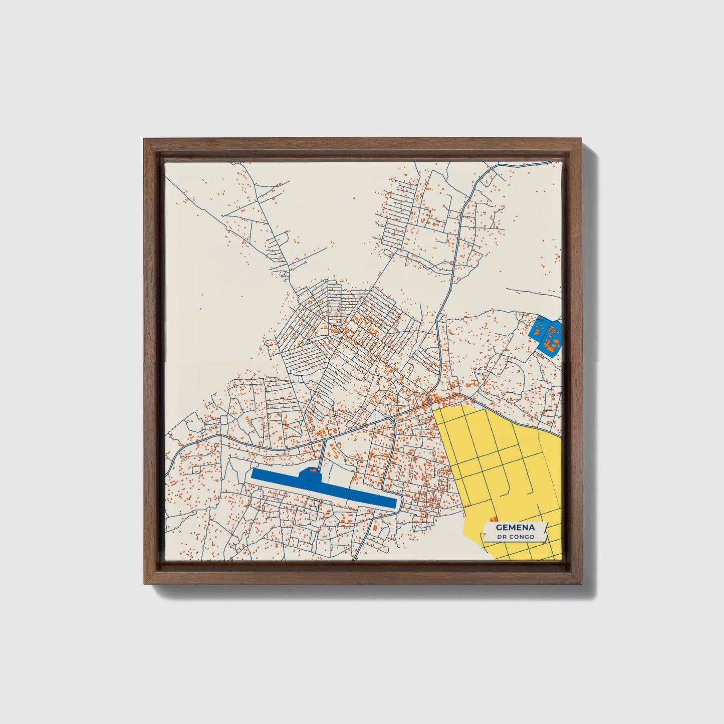 Gemena Dr Congo Colorful City Map Canvas Print • Dark Wooden Framed