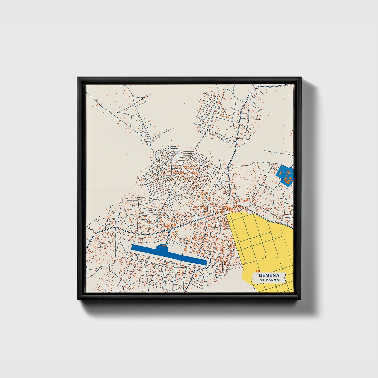 Gemena Dr Congo Colorful City Map Canvas Print • Black Framed