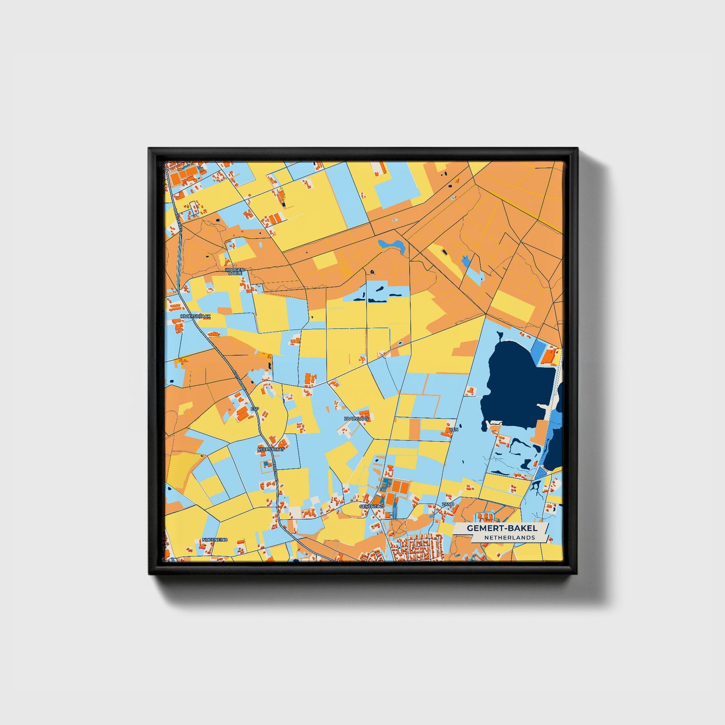 Gemert-Bakel Netherlands Colorful City Map Canvas Print • Black Framed