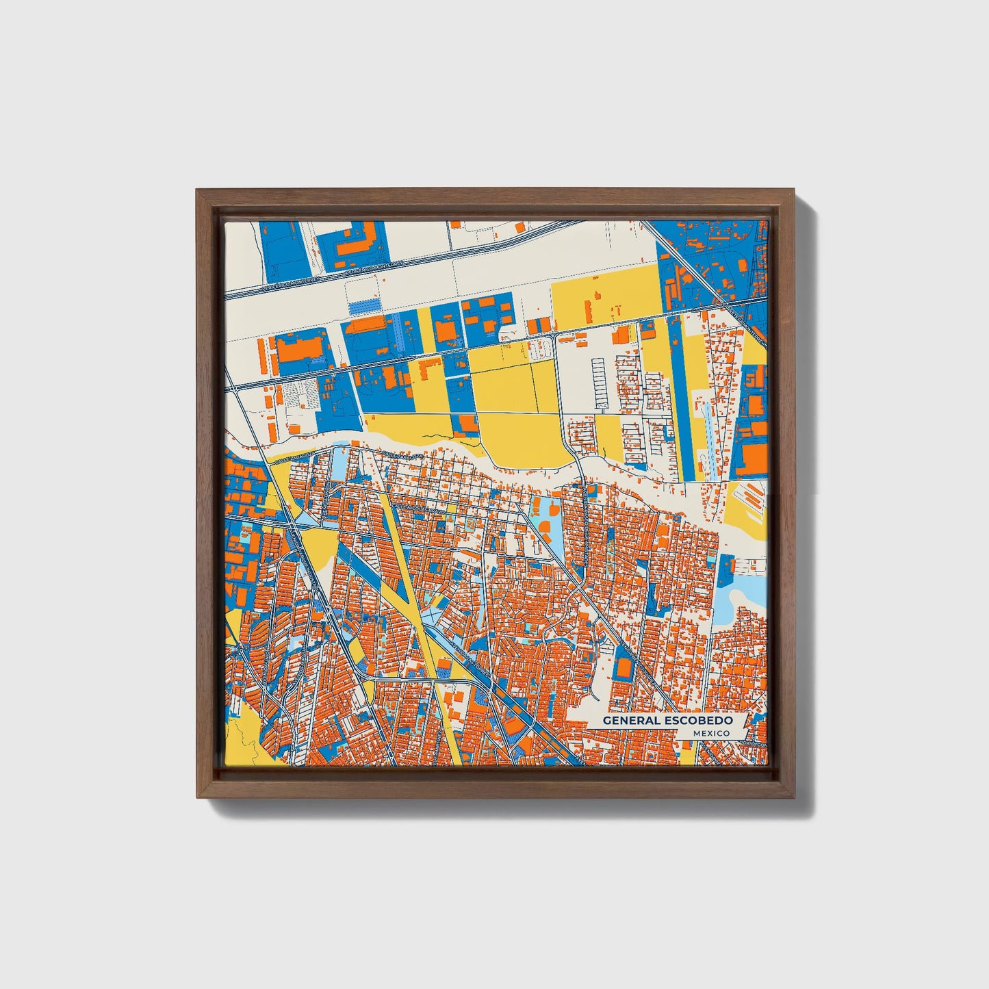 General Escobedo Mexico Colorful City Map Canvas Print • Dark Wooden Framed