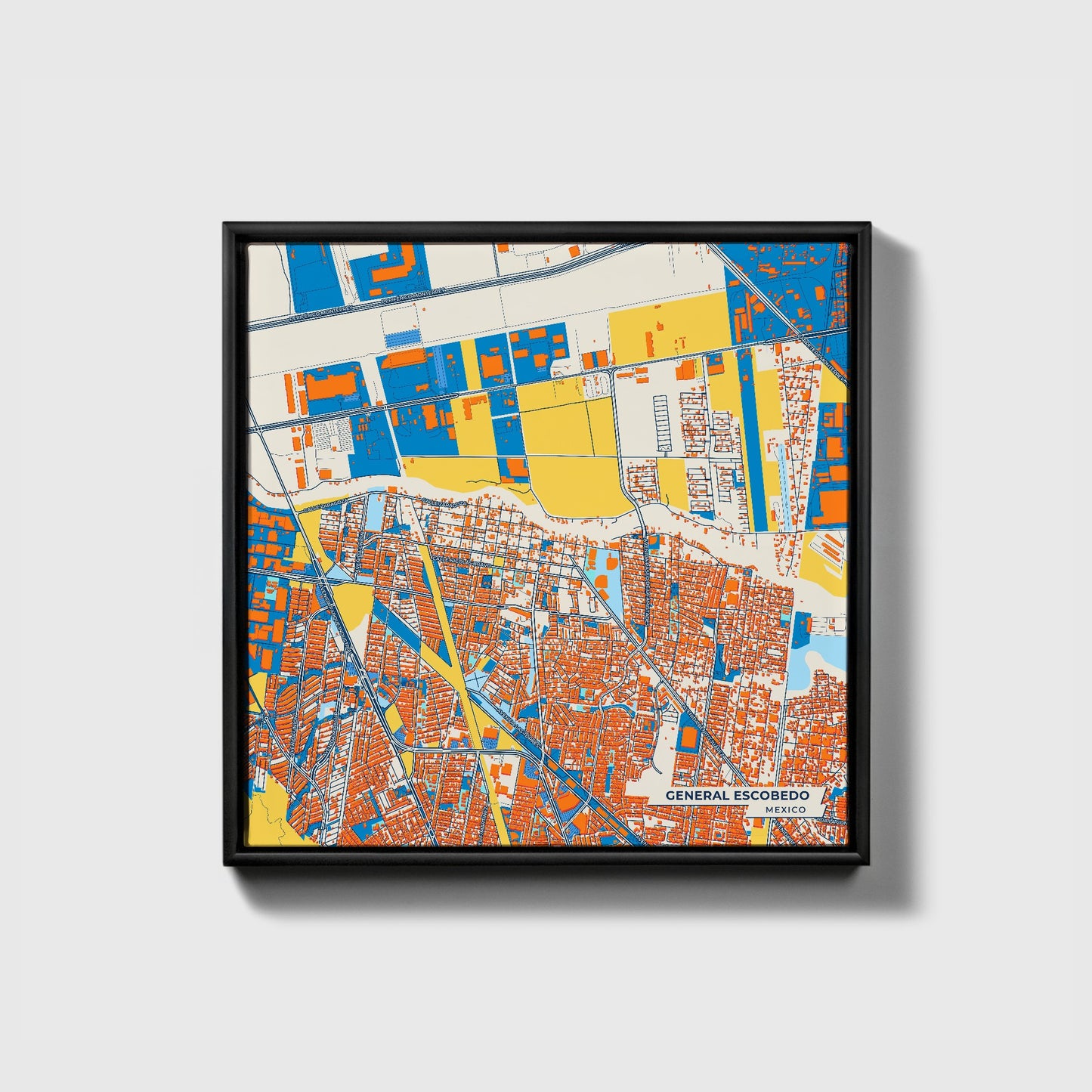 General Escobedo Mexico Colorful City Map Canvas Print • Black Framed