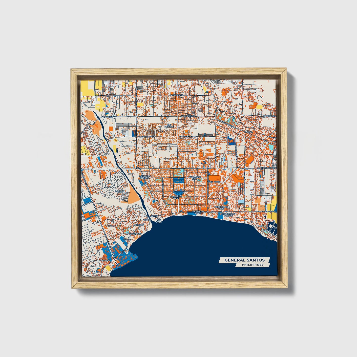 General Santos Philippines Colorful City Map Canvas Print • Natural Wooden Framed