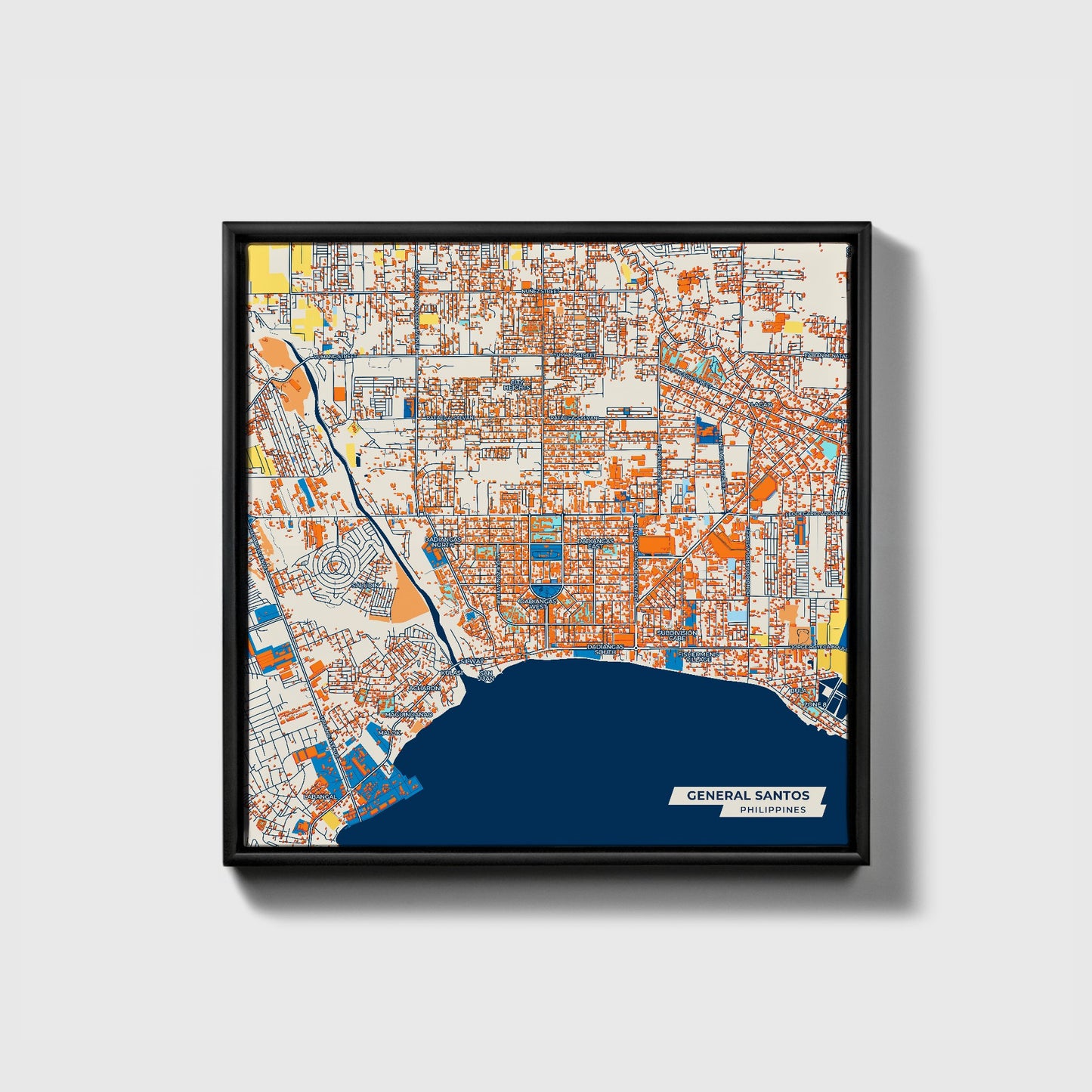 General Santos Philippines Colorful City Map Canvas Print • Black Framed
