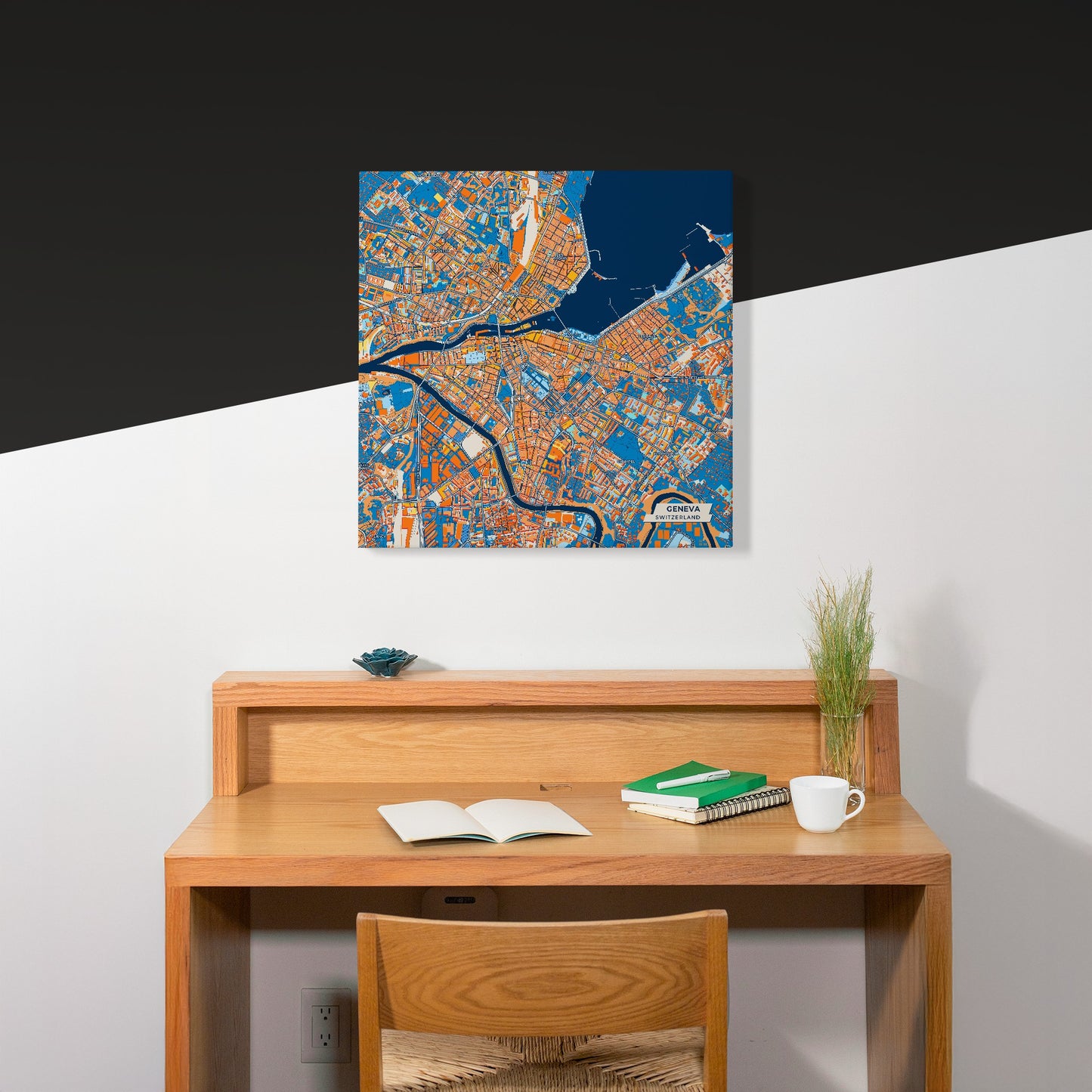 Genf Switzerland Colorful City Map Canvas Print Scene