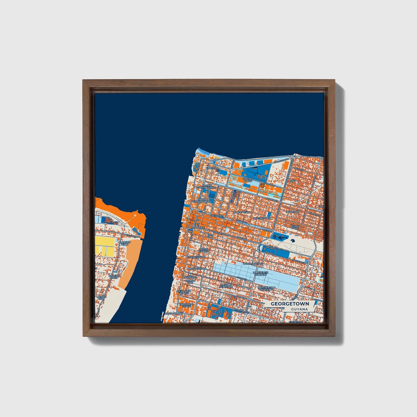 Georgetown Guyana Colorful City Map Canvas Print • Dark Wooden Framed