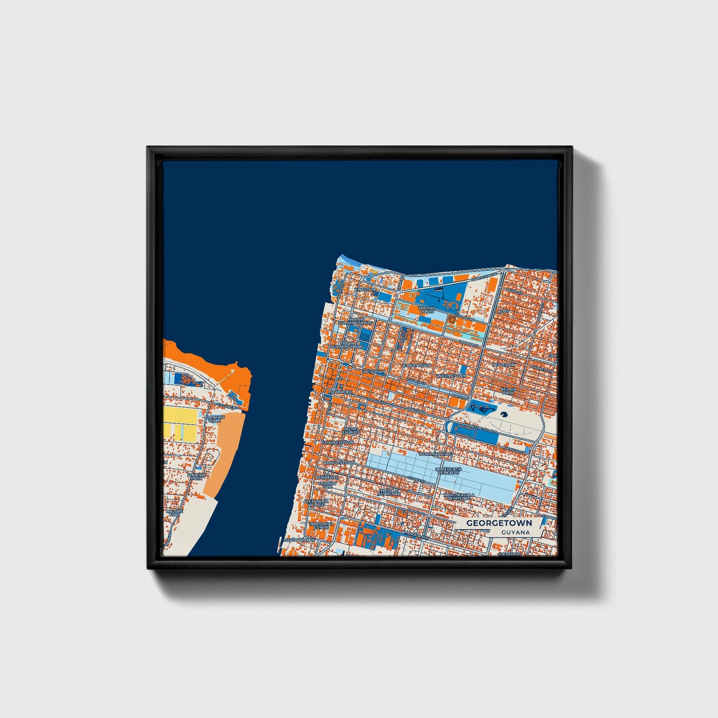Georgetown Guyana Colorful City Map Canvas Print • Black Framed