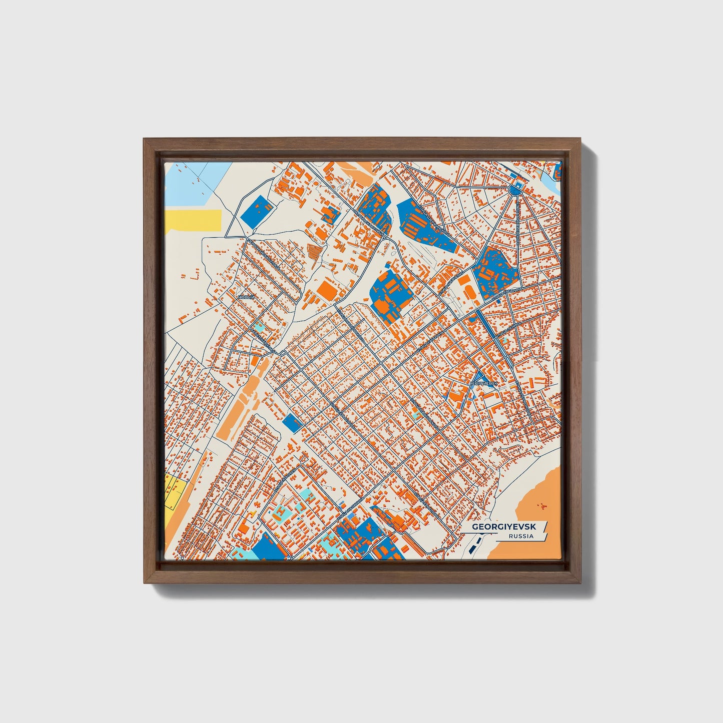 Георгиевск Russia Colorful City Map Canvas Print • Dark Wooden Framed