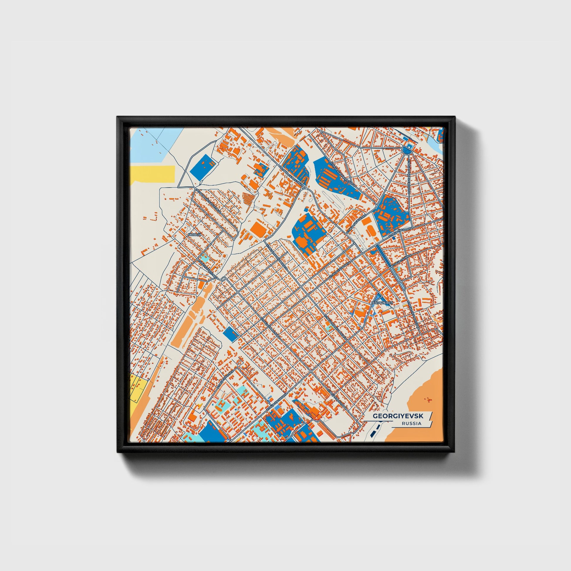 Георгиевск Russia Colorful City Map Canvas Print • Black Framed