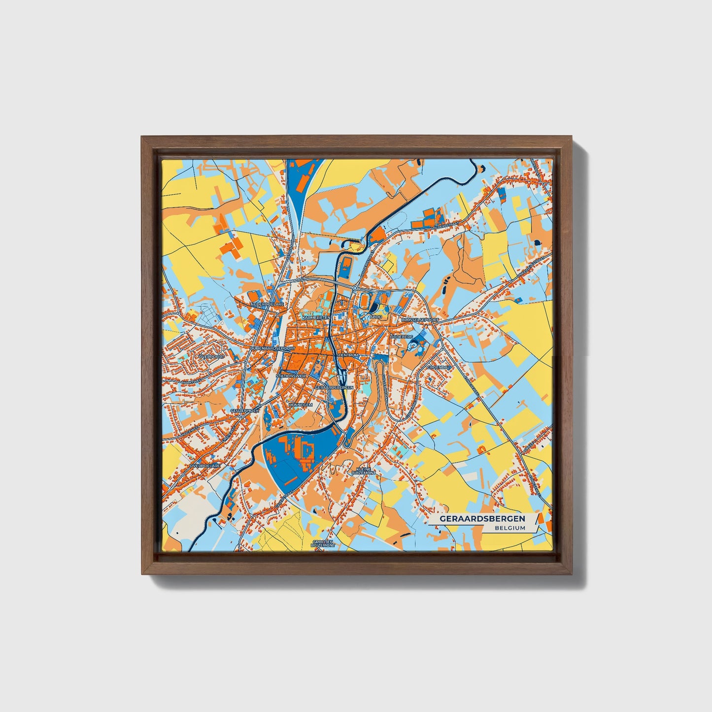 Geraardsbergen  Belgium Colorful City Map Canvas Print • Dark Wooden Framed