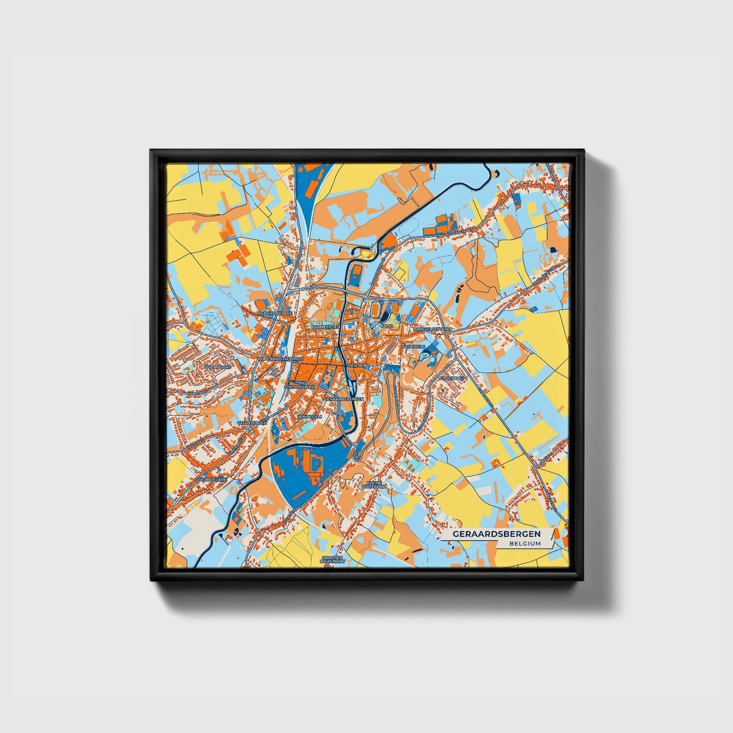 Geraardsbergen  Belgium Colorful City Map Canvas Print • Black Framed