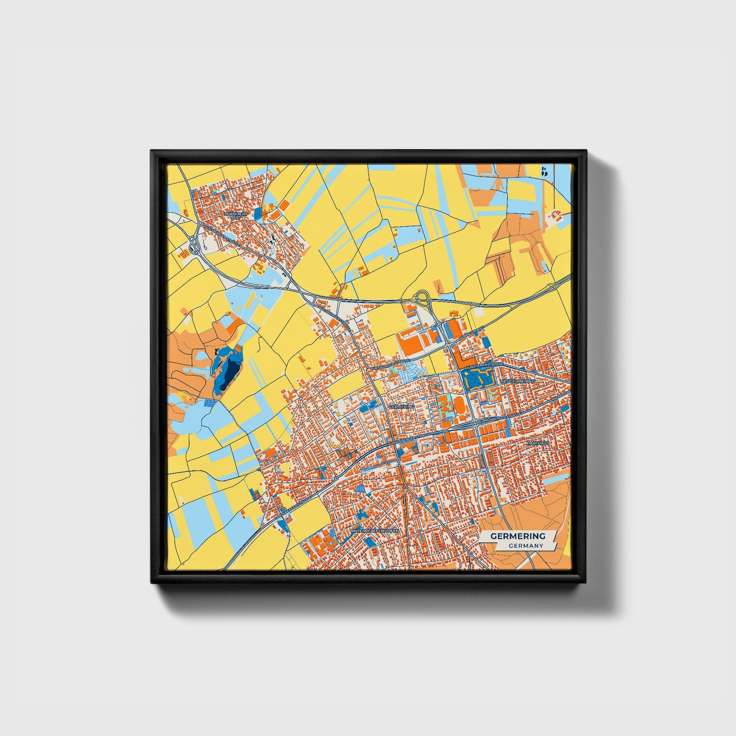 Germering Germany Colorful City Map Canvas Print • Black Framed