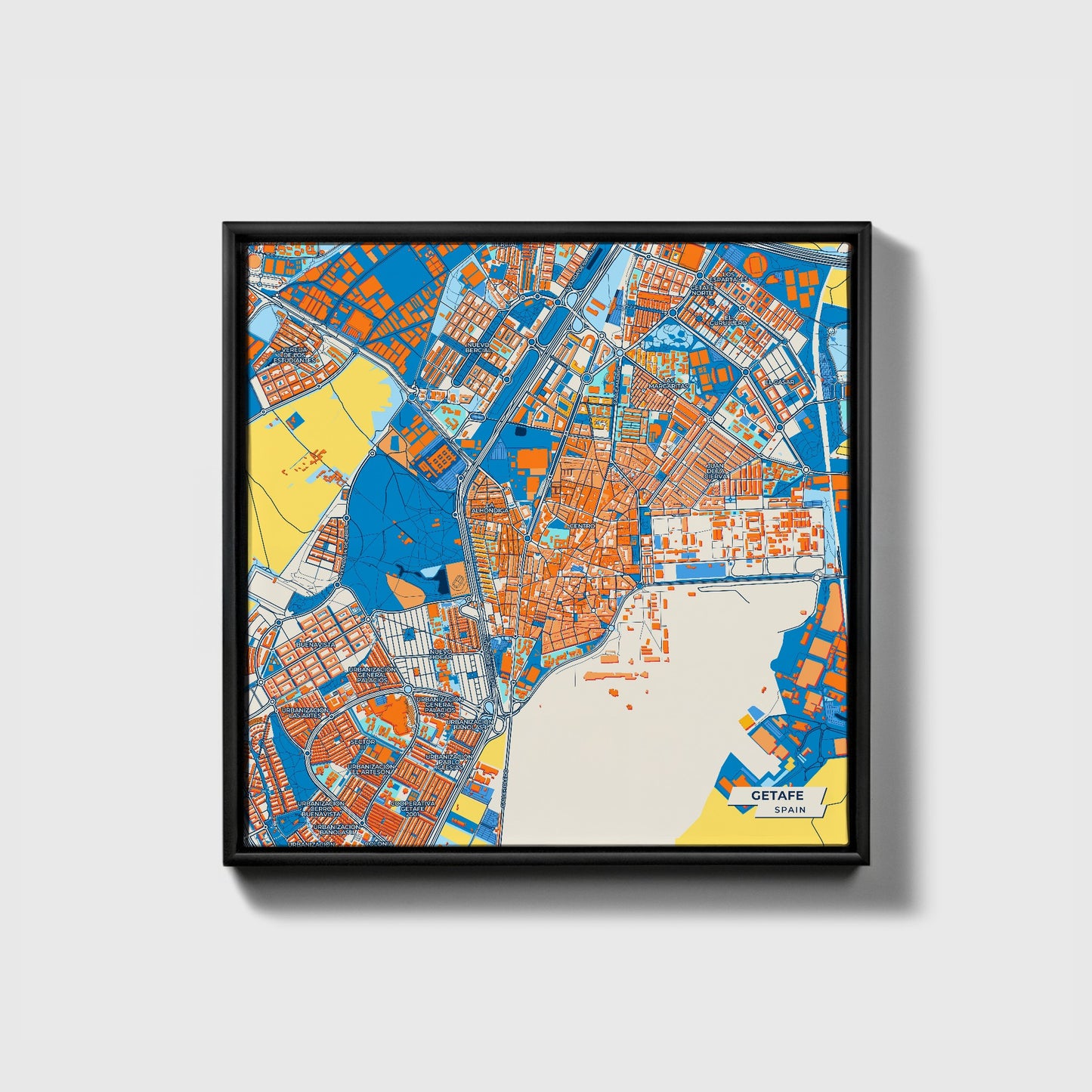 Getafe Spain Colorful City Map Canvas Print • Black Framed
