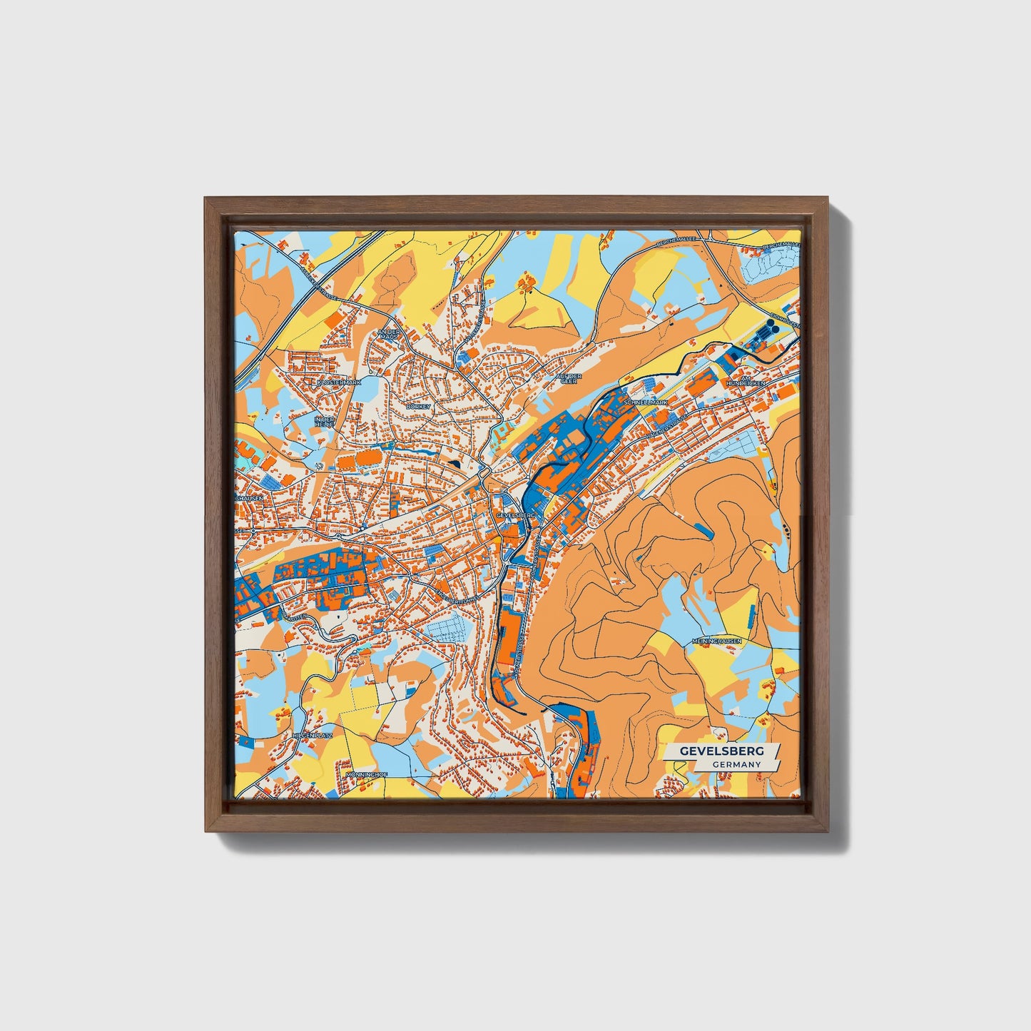 Gevelsberg Germany Colorful City Map Canvas Print • Dark Wooden Framed