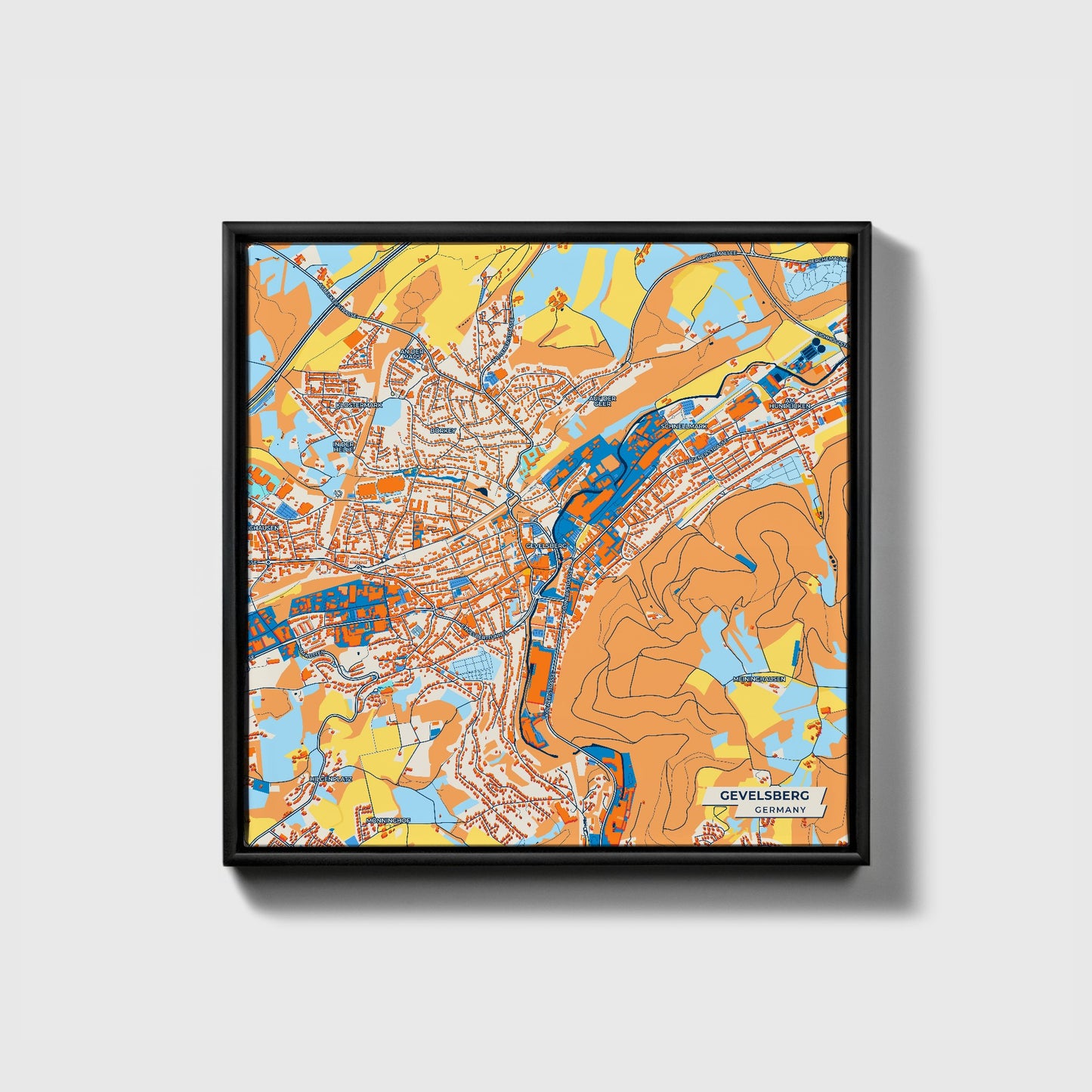 Gevelsberg Germany Colorful City Map Canvas Print • Black Framed