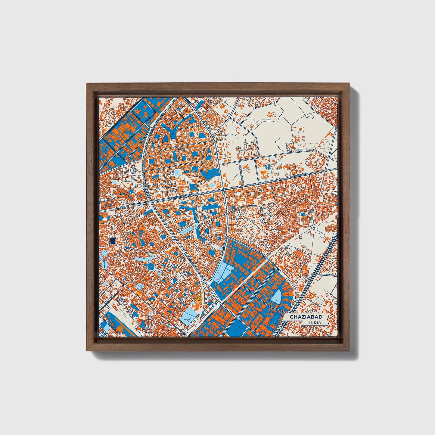 Ghaziabad India Colorful City Map Canvas Print • Dark Wooden Framed