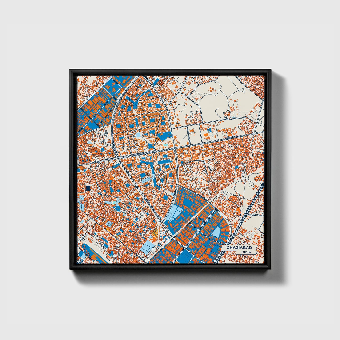 Ghaziabad India Colorful City Map Canvas Print • Black Framed