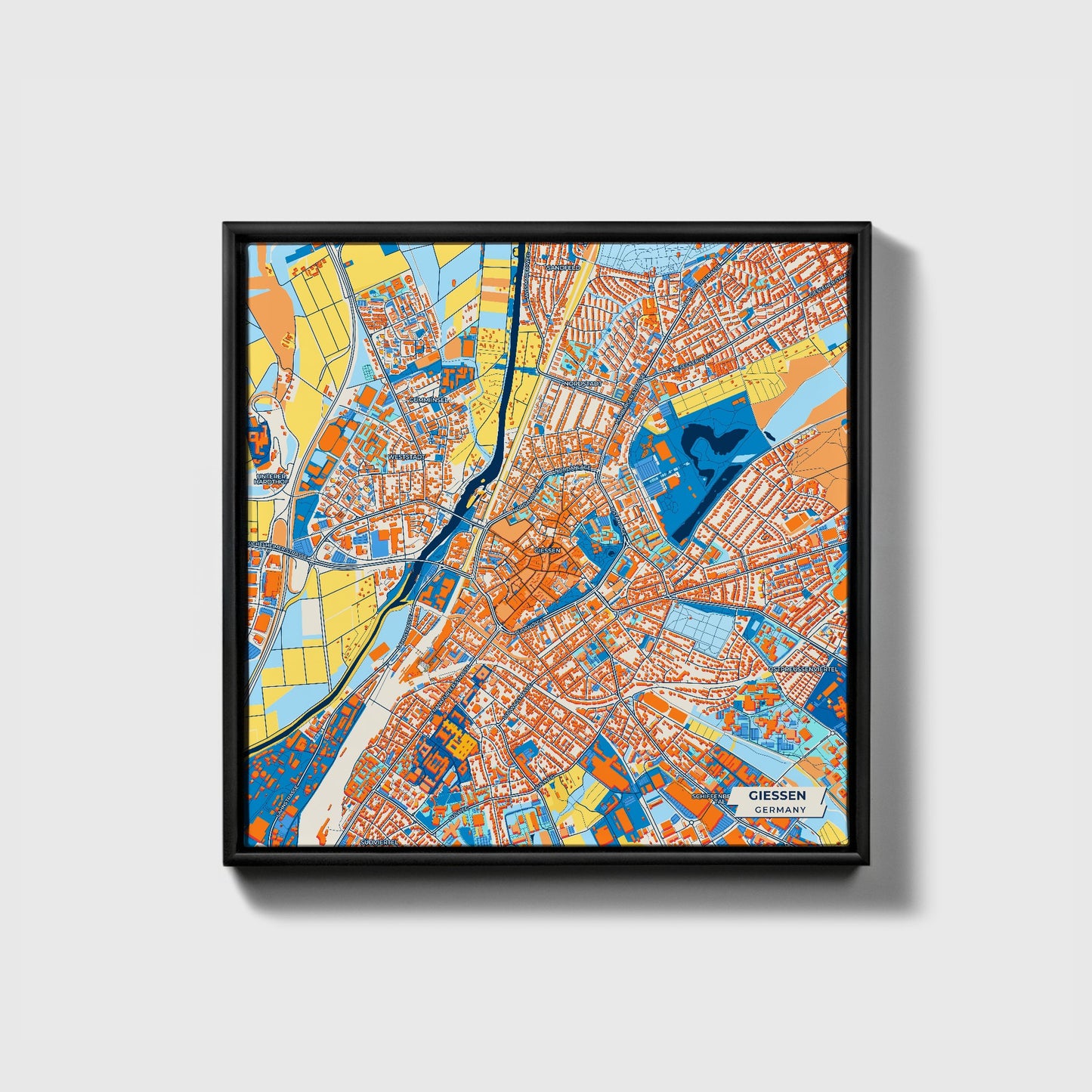 Giessen Germany Colorful City Map Canvas Print • Black Framed