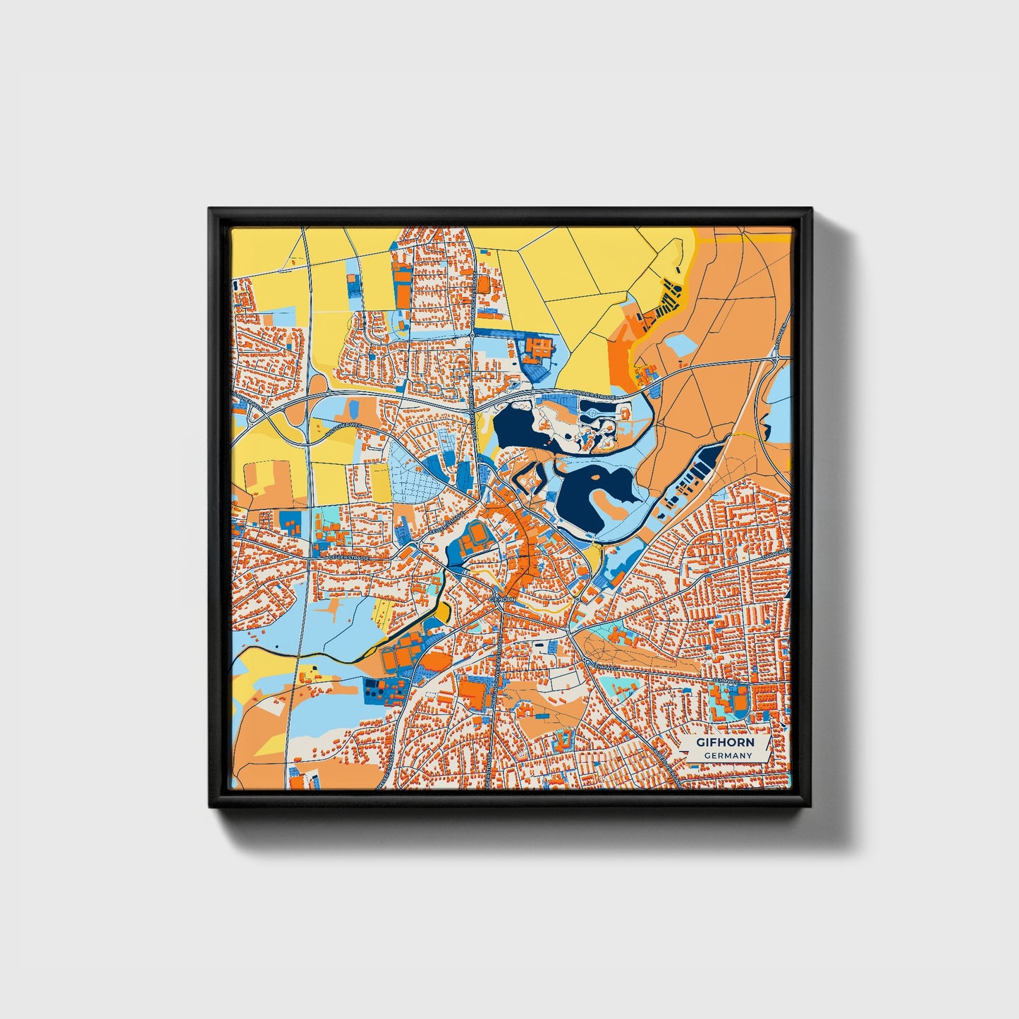 Gifhorn Germany Colorful City Map Canvas Print • Black Framed