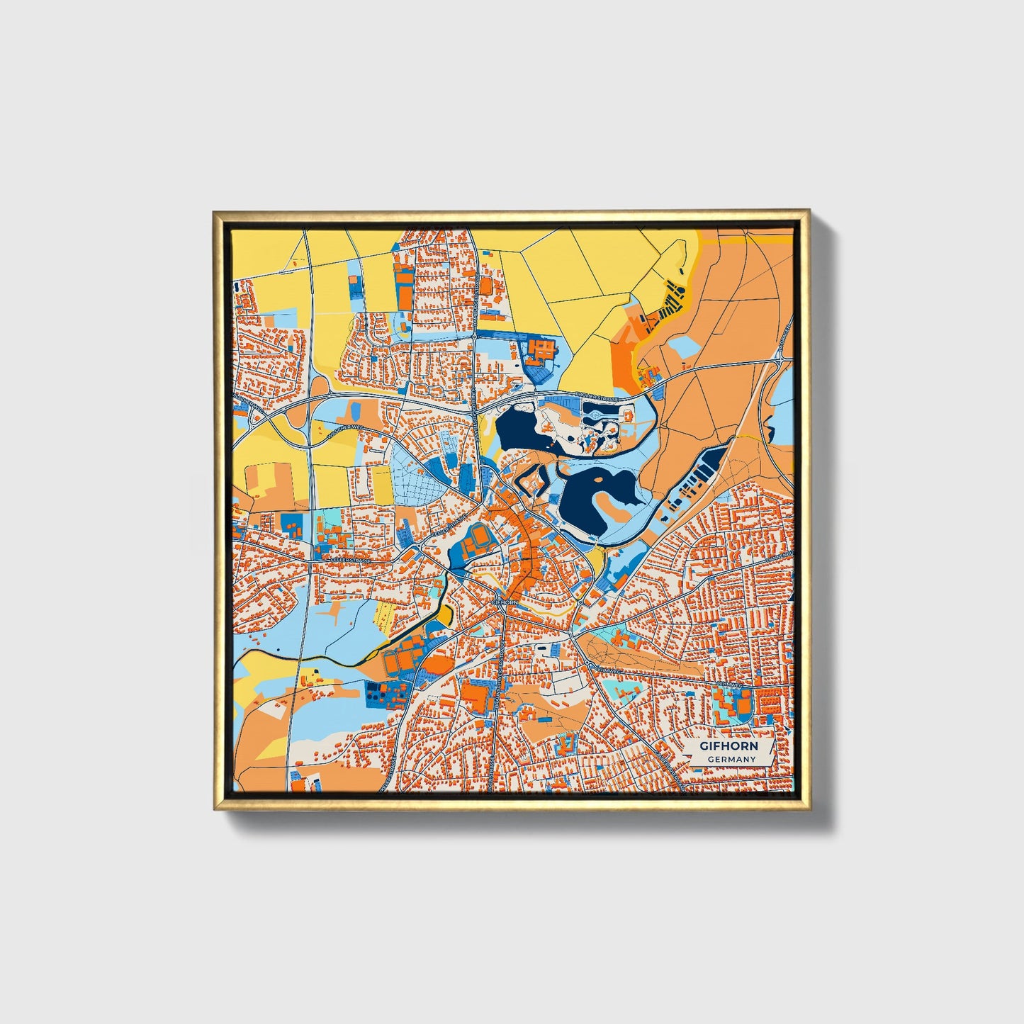 Gifhorn Germany Colorful City Map Canvas Print • Gold Framed