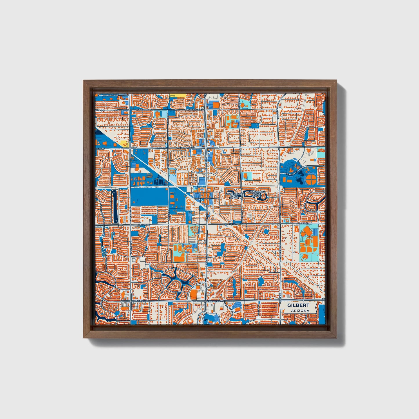 Gilbert Arizona Colorful City Map Canvas Print • Dark Wooden Framed