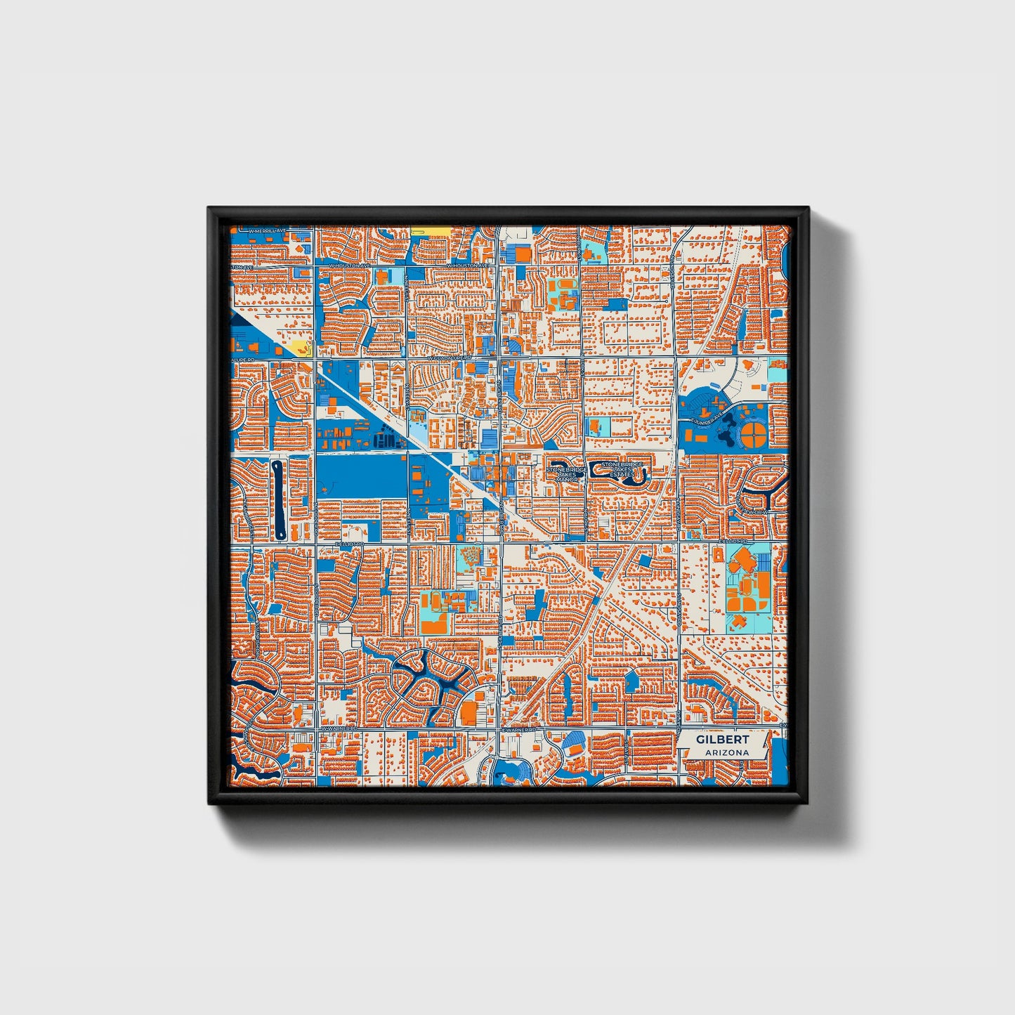 Gilbert Arizona Colorful City Map Canvas Print • Black Framed