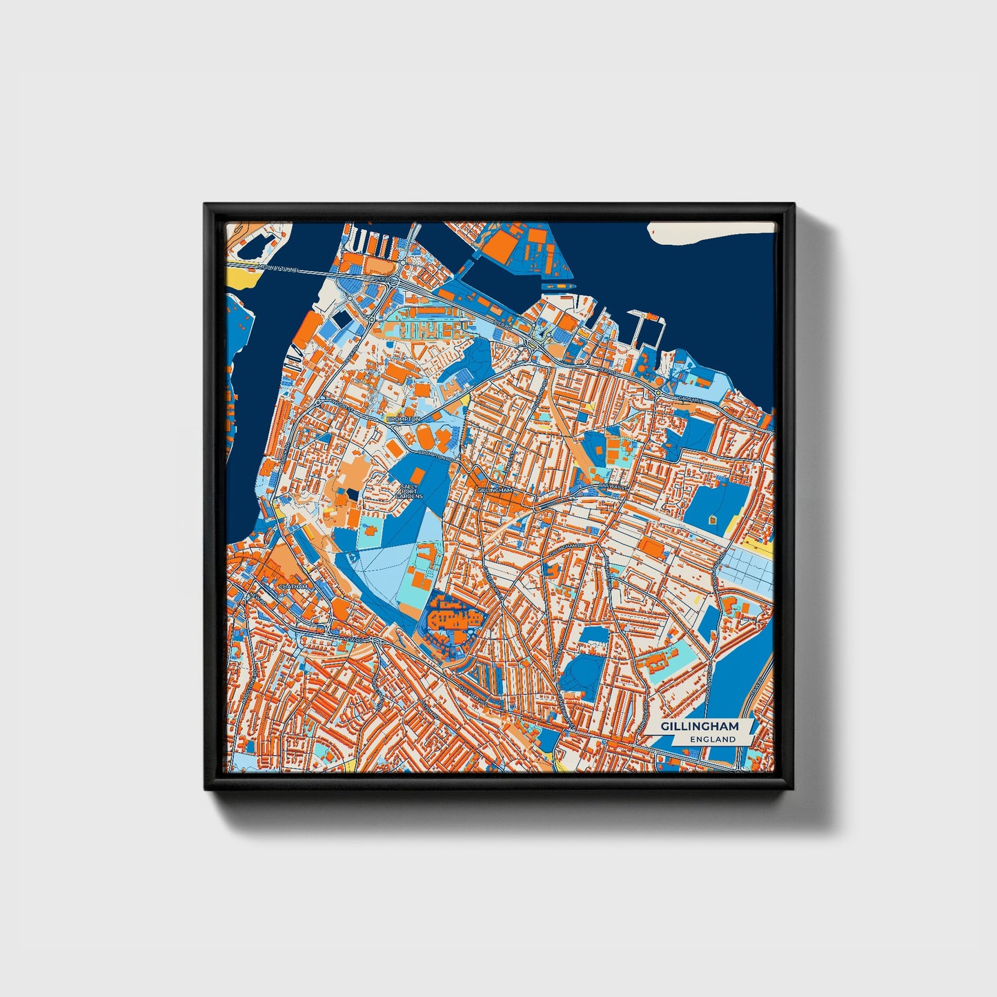 Gillingham England Colorful City Map Canvas Print • Black Framed