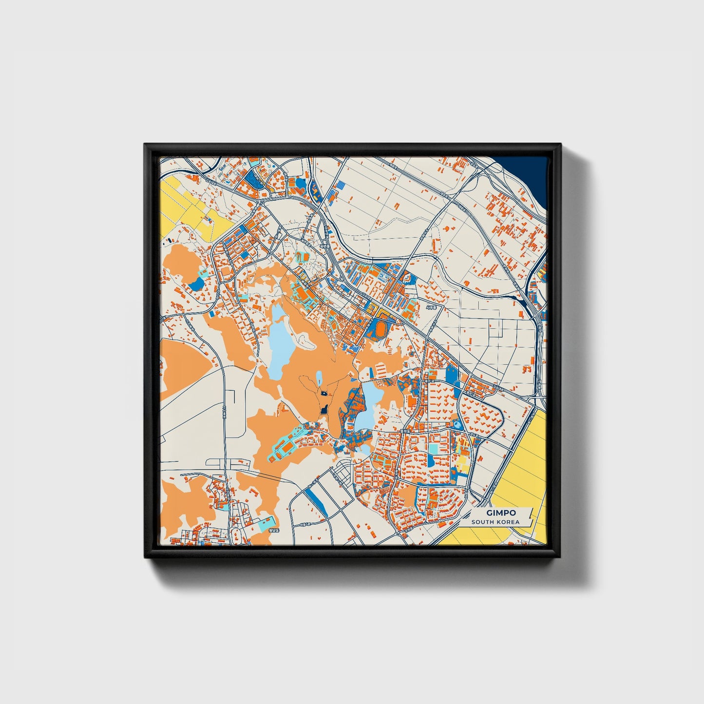 Gimpo South Korea Colorful City Map Canvas Print • Black Framed